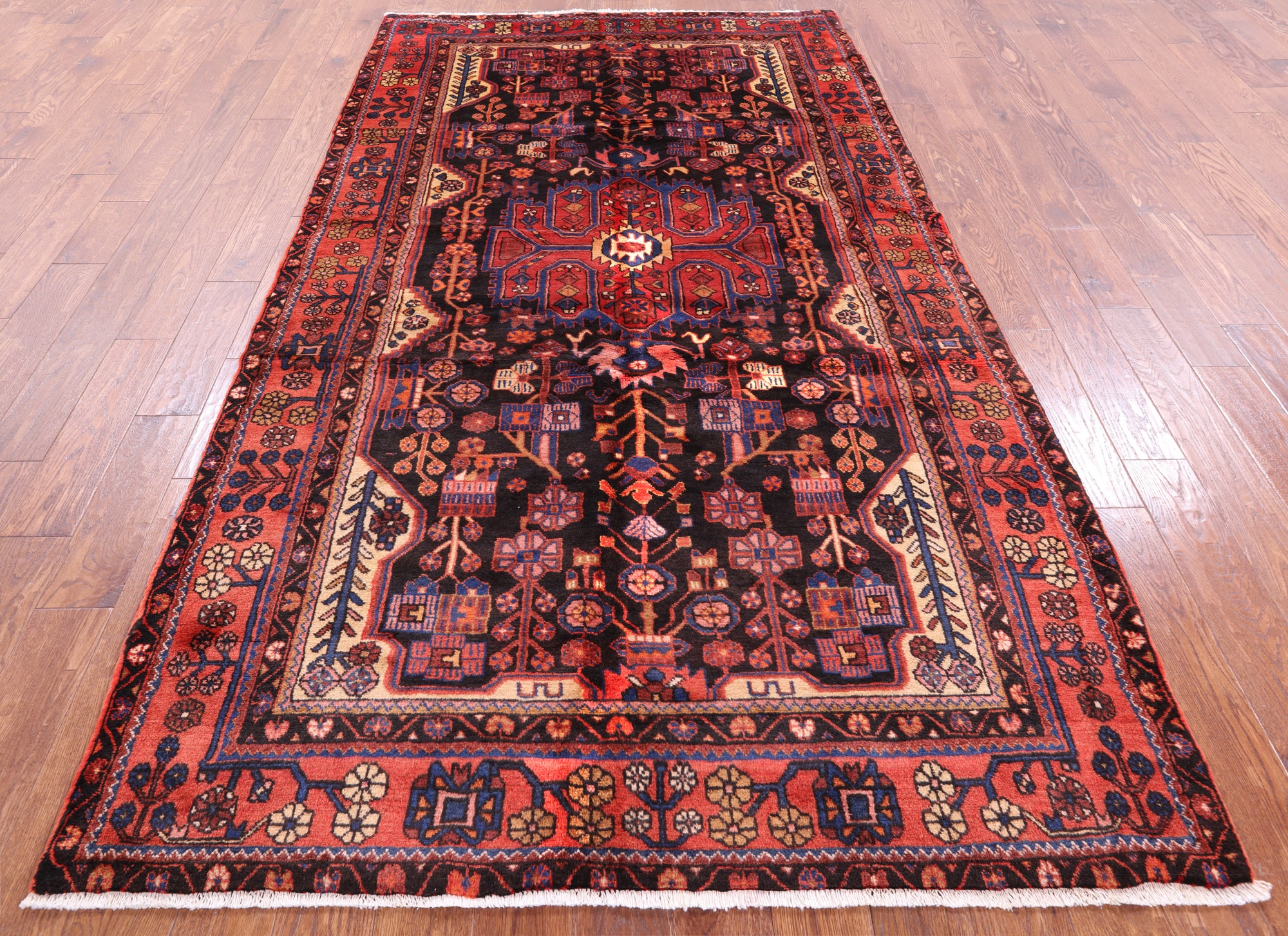 Black Persian Nahavand Hand Knotted Rug - 5' 4" X 9' 11" - Golden Nile