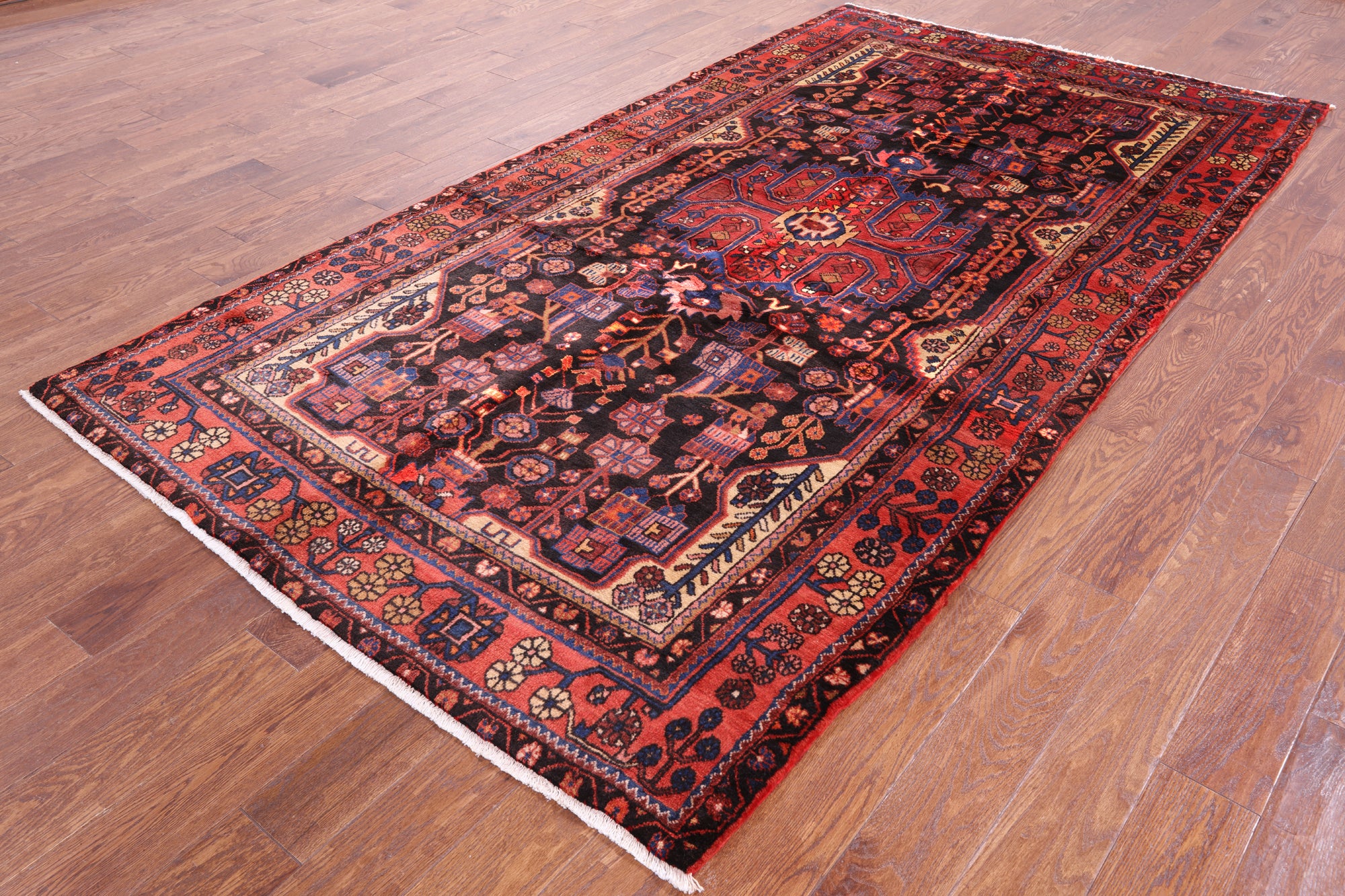 Black Persian Nahavand Hand Knotted Rug - 5' 4" X 9' 11" - Golden Nile