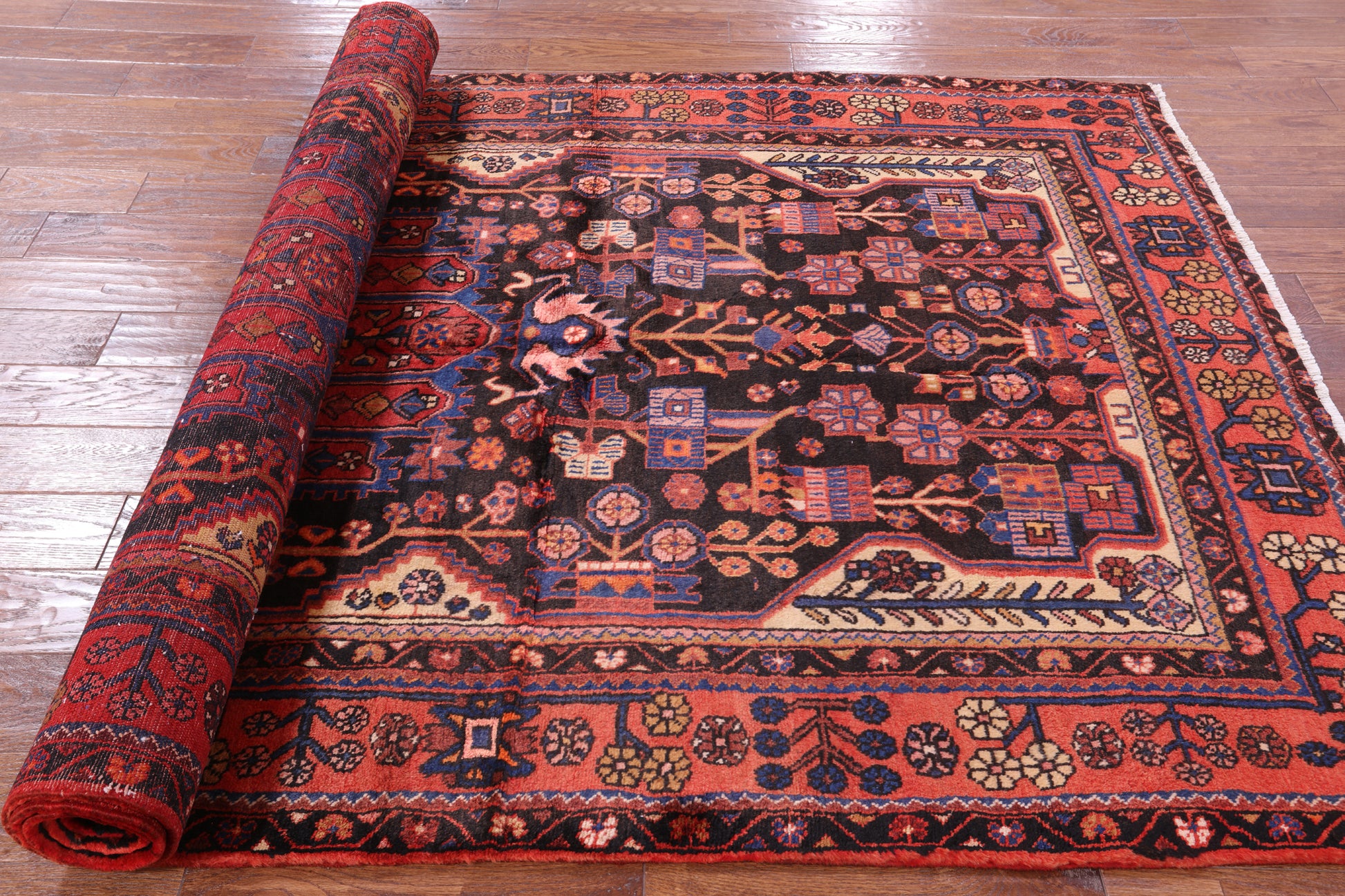 Black Persian Nahavand Hand Knotted Rug - 5' 4" X 9' 11" - Golden Nile