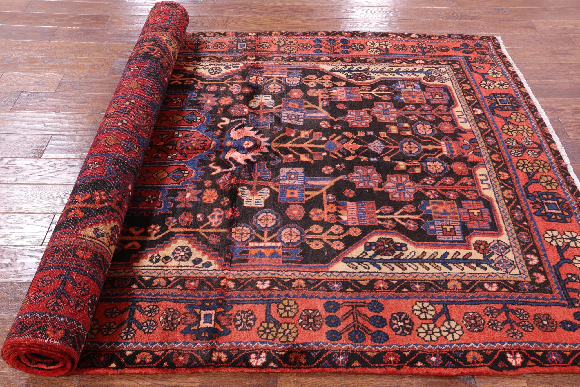 Black Persian Nahavand Hand Knotted Rug - 5' 4" X 9' 11" - Golden Nile