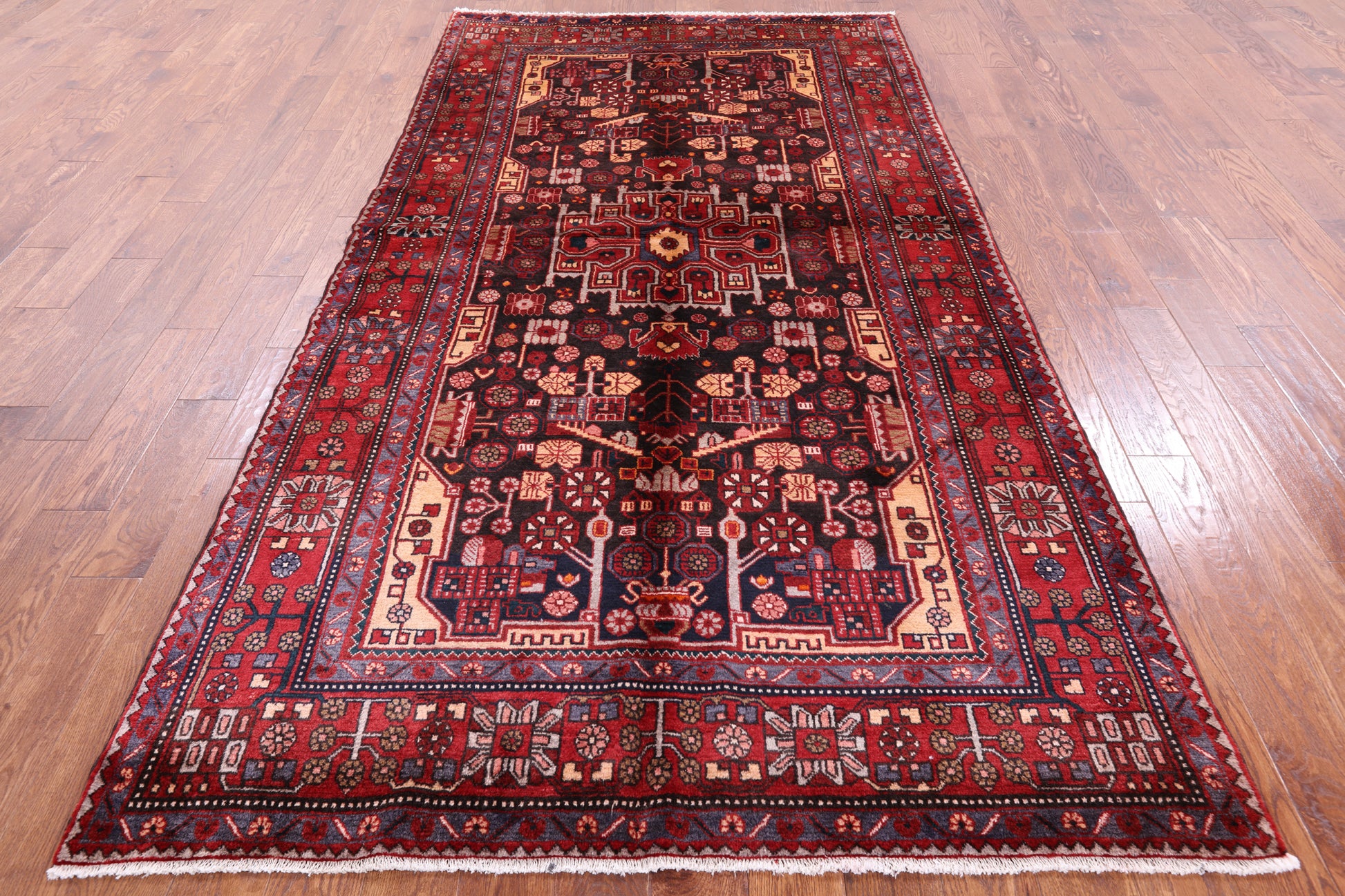 Black Hand Knotted New Authentic Persian Nahavand Wool Rug - 5' 5" X 10' 3" - Golden Nile