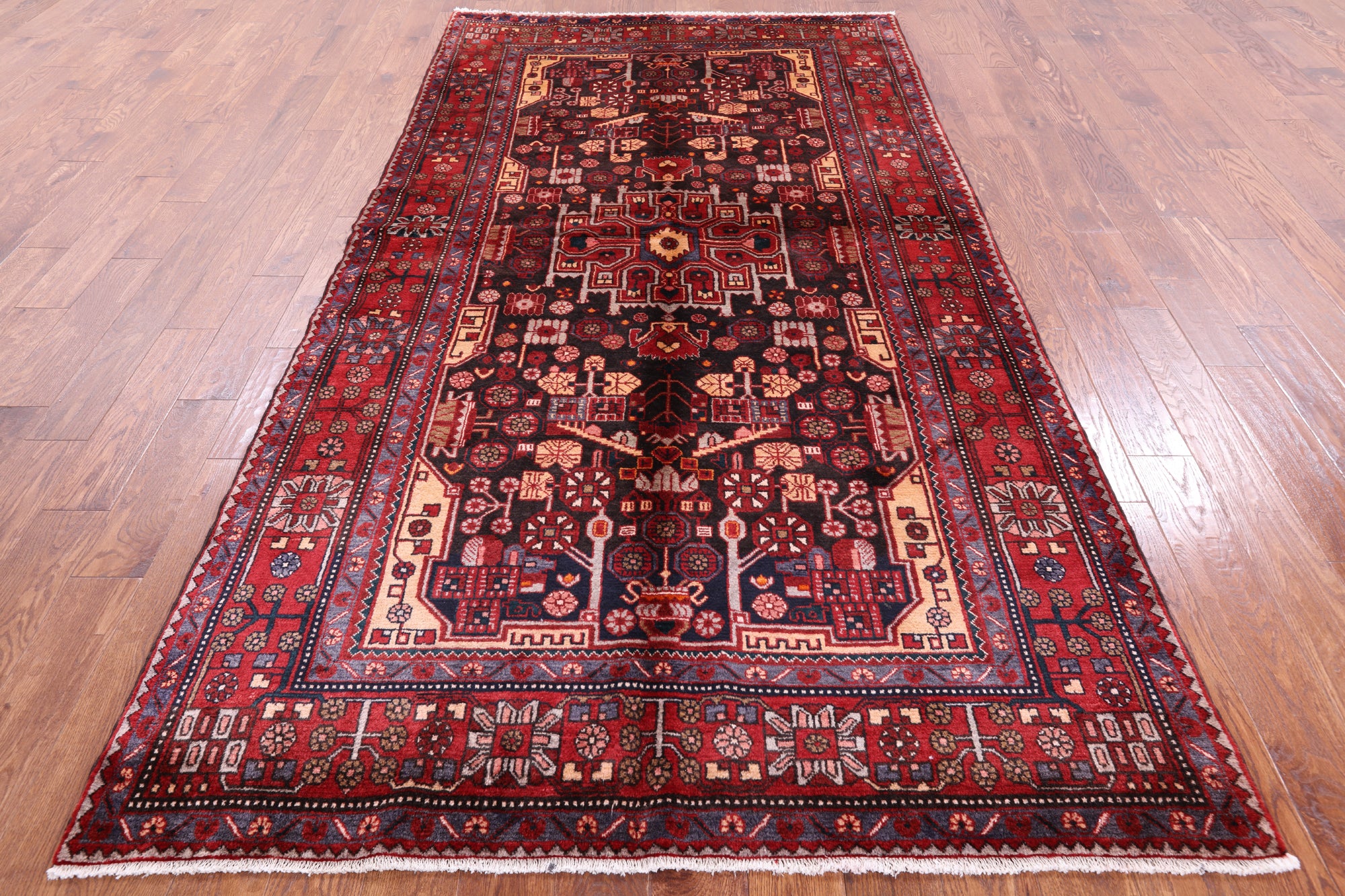 Black Hand Knotted New Authentic Persian Nahavand Wool Rug - 5' 5" X 10' 3" - Golden Nile