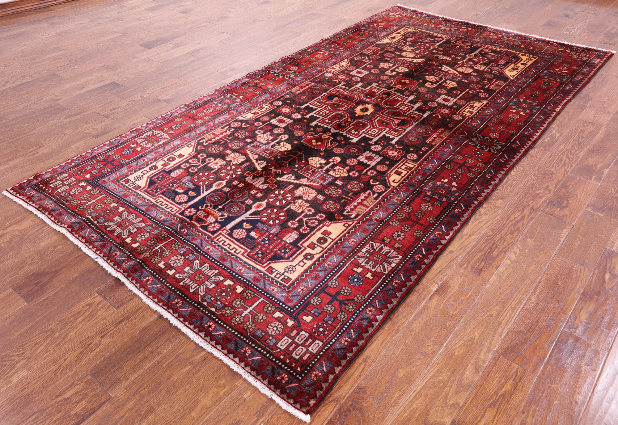 Black Hand Knotted New Authentic Persian Nahavand Wool Rug - 5' 5" X 10' 3" - Golden Nile
