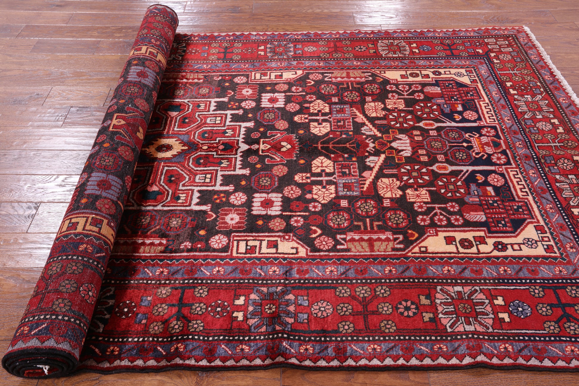 Black Hand Knotted New Authentic Persian Nahavand Wool Rug - 5' 5" X 10' 3" - Golden Nile