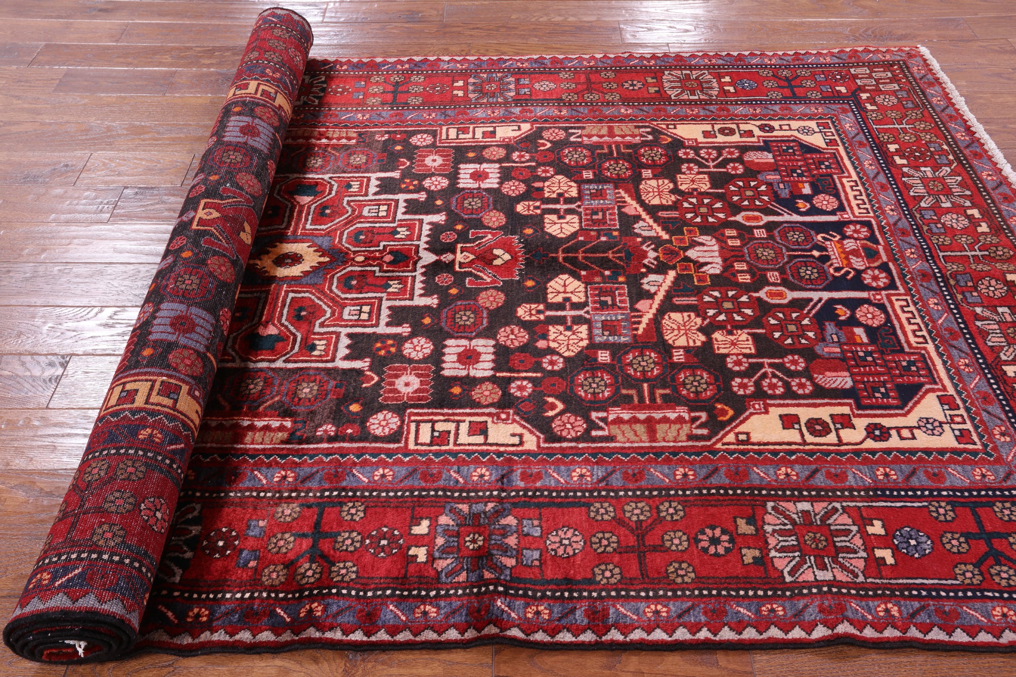 Black Hand Knotted New Authentic Persian Nahavand Wool Rug - 5' 5" X 10' 3" - Golden Nile