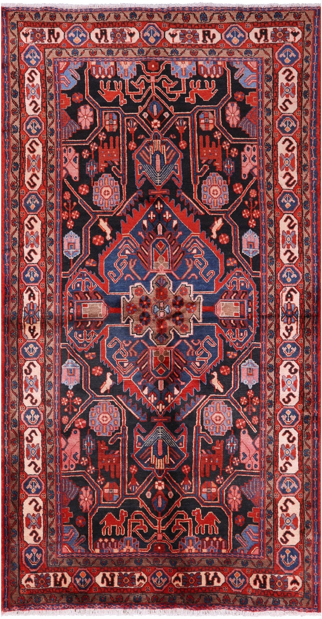 Black New Authentic Persian Nahavand Handmade Rug - 5' 7" X 10' 4" - Golden Nile