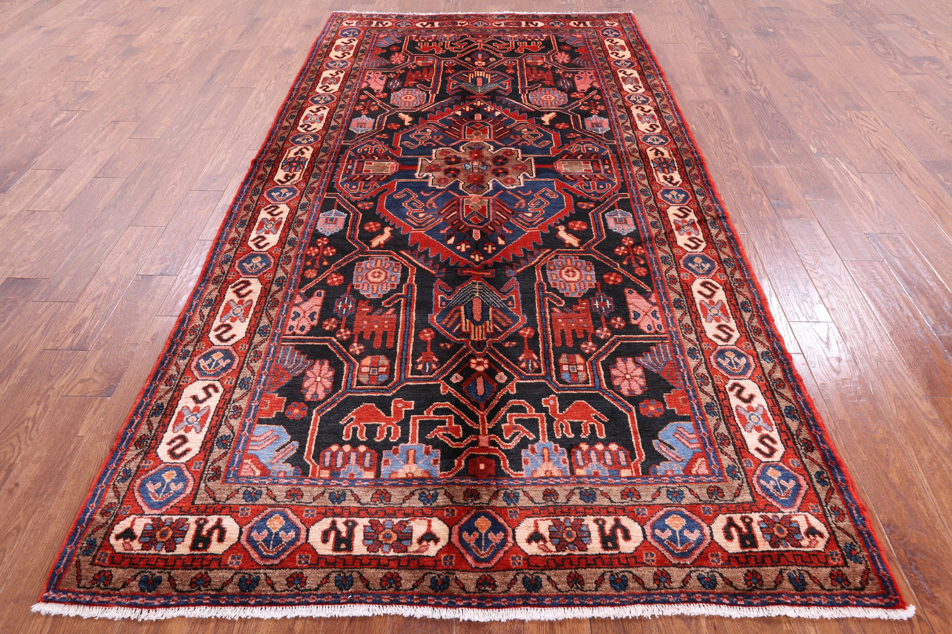 Black New Authentic Persian Nahavand Handmade Rug - 5' 7" X 10' 4" - Golden Nile