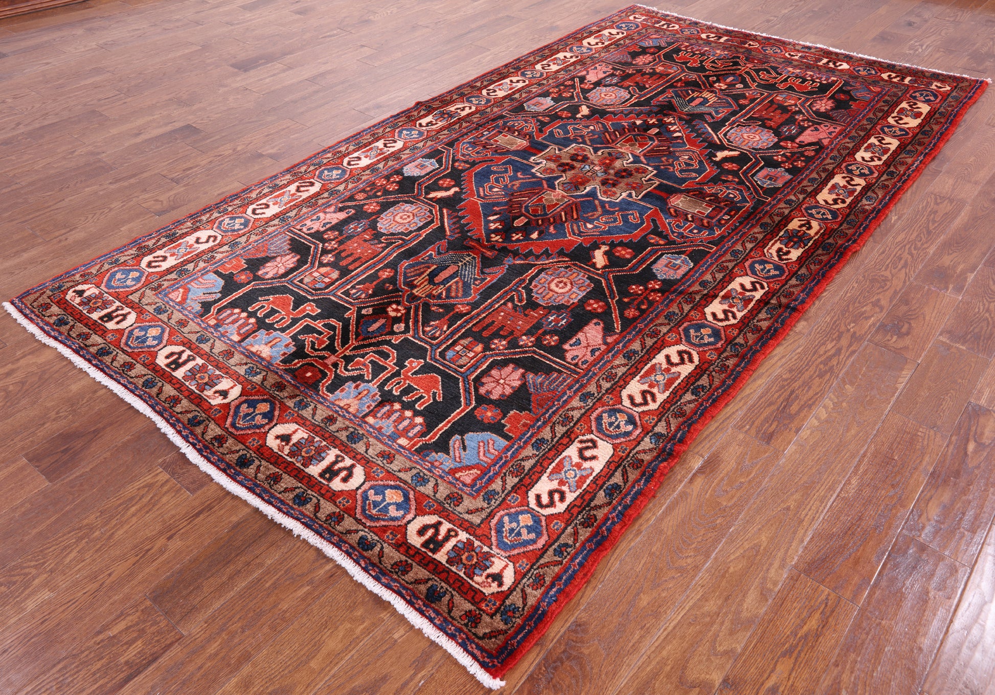 Black New Authentic Persian Nahavand Handmade Rug - 5' 7" X 10' 4" - Golden Nile