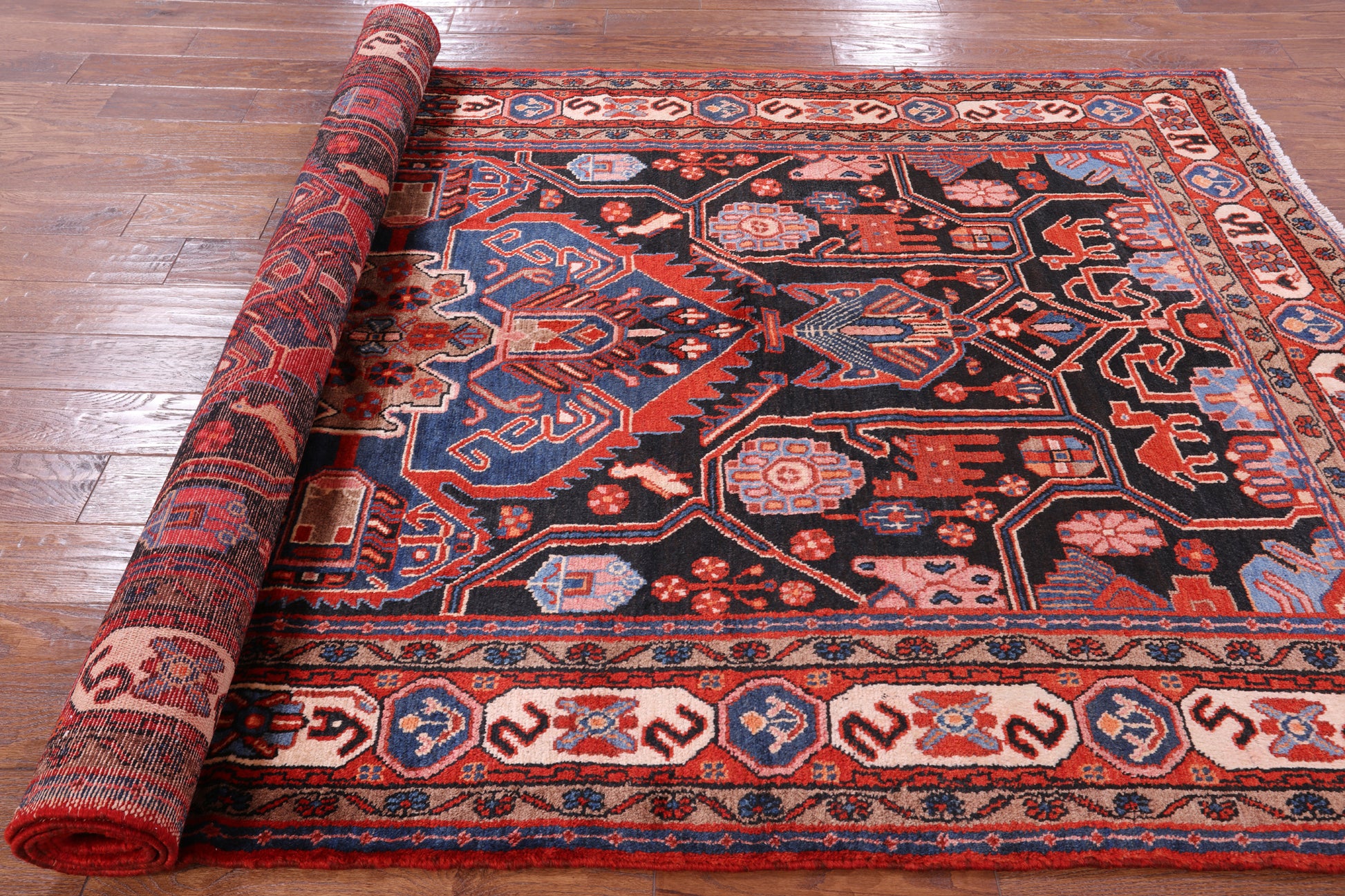 Black New Authentic Persian Nahavand Handmade Rug - 5' 7" X 10' 4" - Golden Nile
