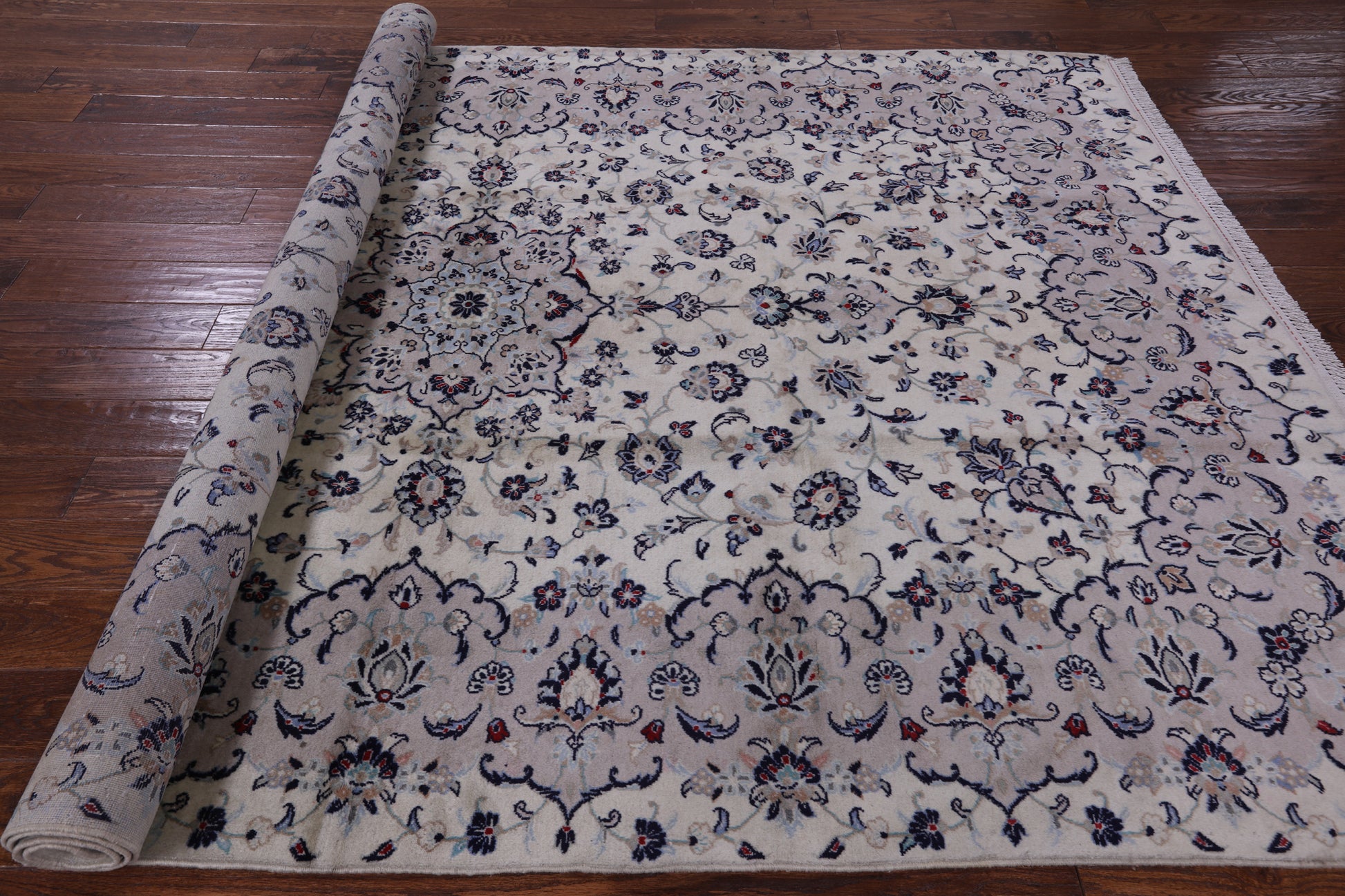 Ivory New Authentic Persian Kashan Hand Knotted Area Rug - 6' 9" X 10' 0" - Golden Nile