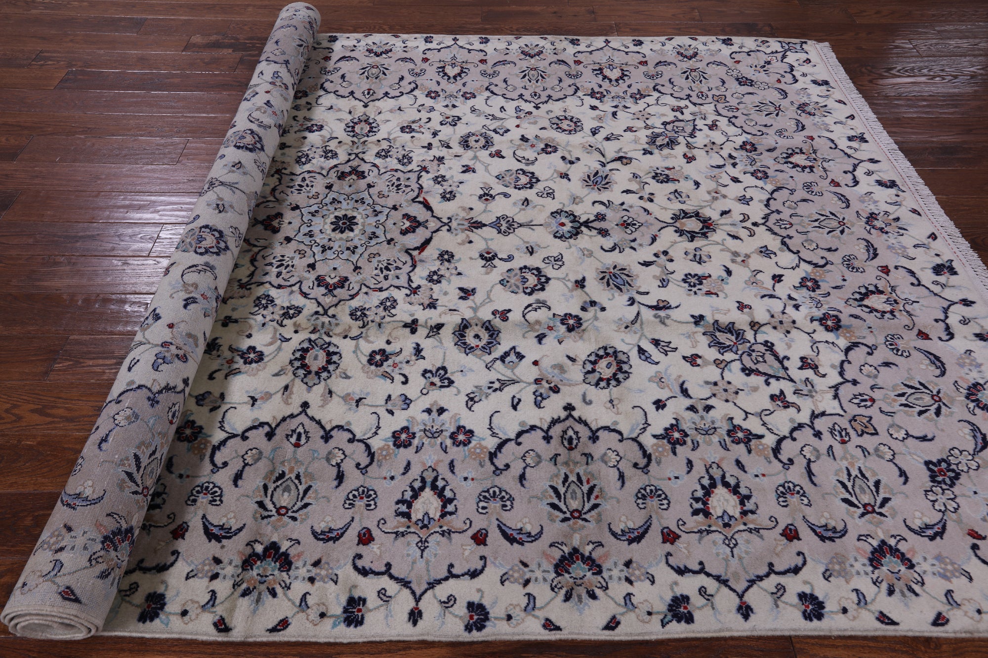 Ivory New Authentic Persian Kashan Hand Knotted Area Rug - 6' 9" X 10' 0" - Golden Nile