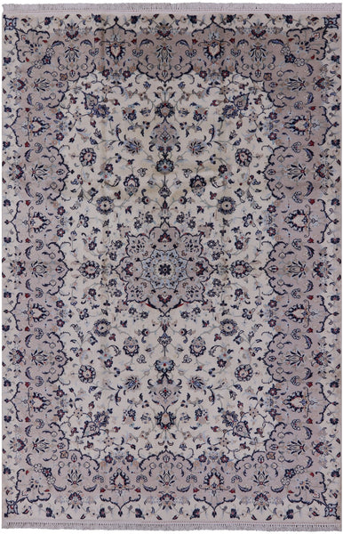 Ivory New Authentic Persian Kashan Hand Knotted Area Rug - 6' 9" X 10' 0" - Golden Nile