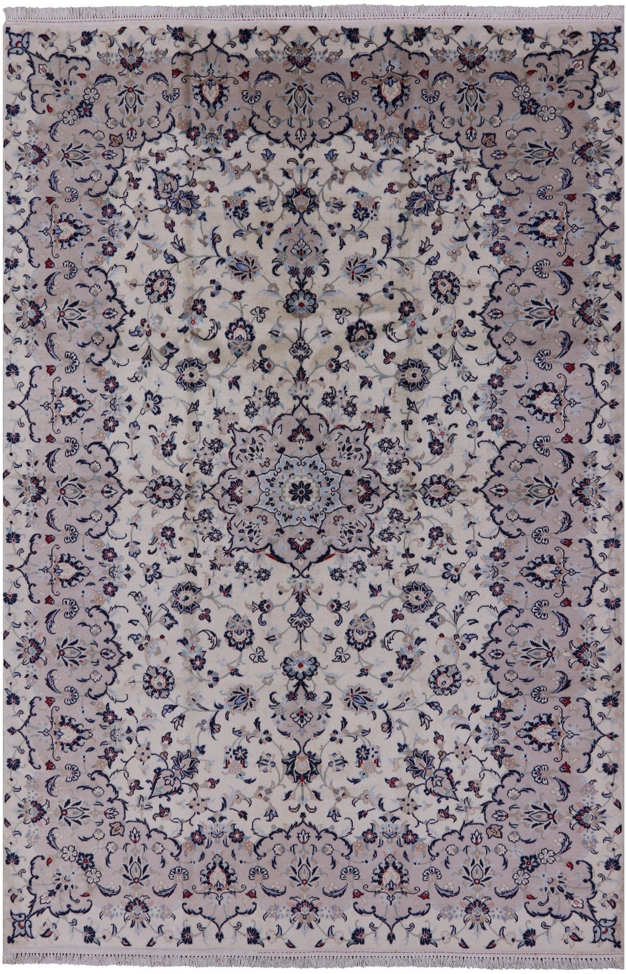 Ivory New Authentic Persian Kashan Hand Knotted Area Rug - 6' 9" X 10' 0" - Golden Nile