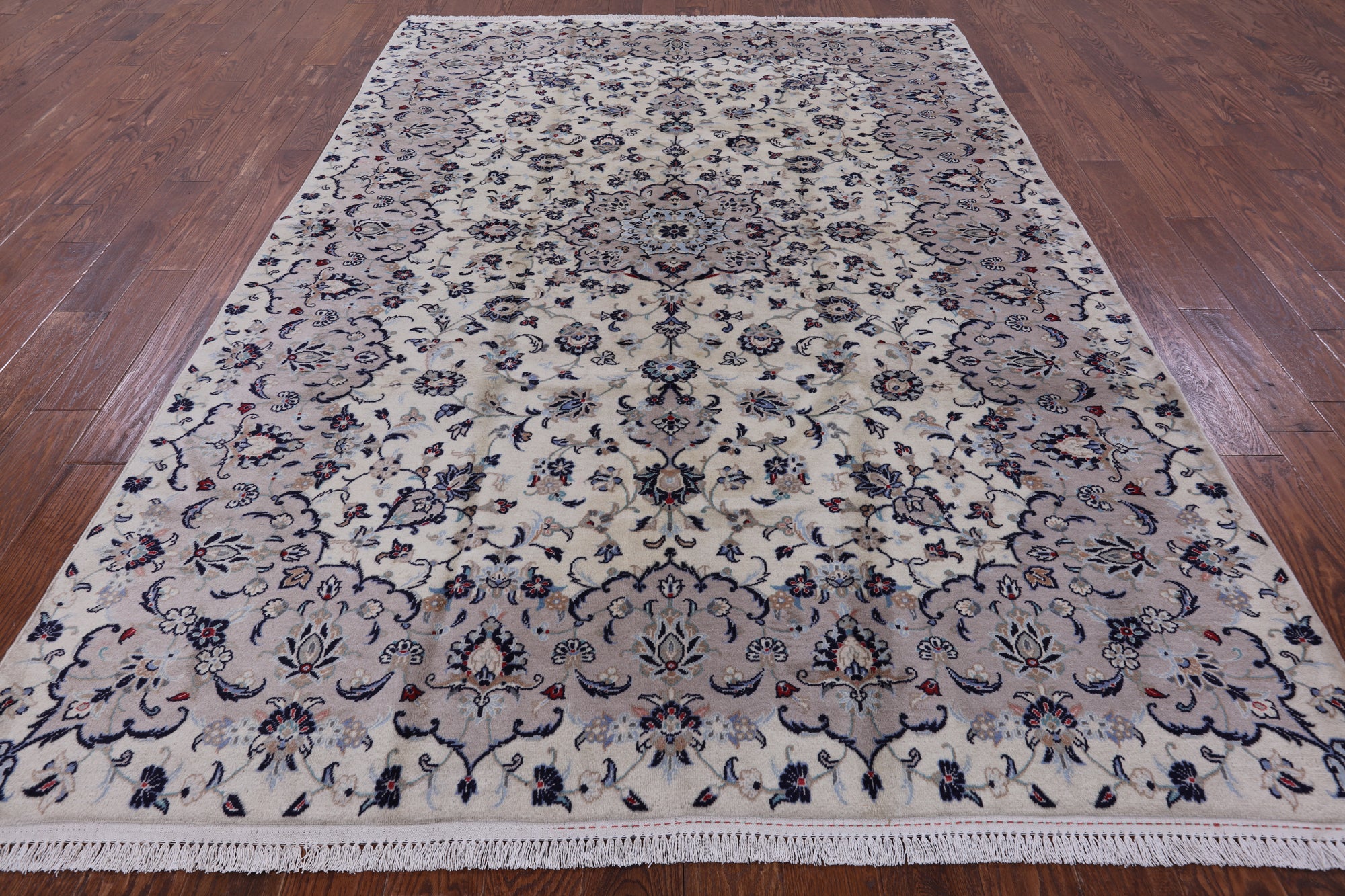 Ivory New Authentic Persian Kashan Hand Knotted Area Rug - 6' 9" X 10' 0" - Golden Nile