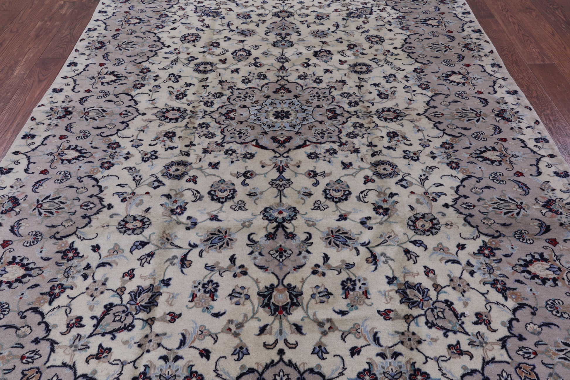 Ivory New Authentic Persian Kashan Hand Knotted Area Rug - 6' 9" X 10' 0" - Golden Nile