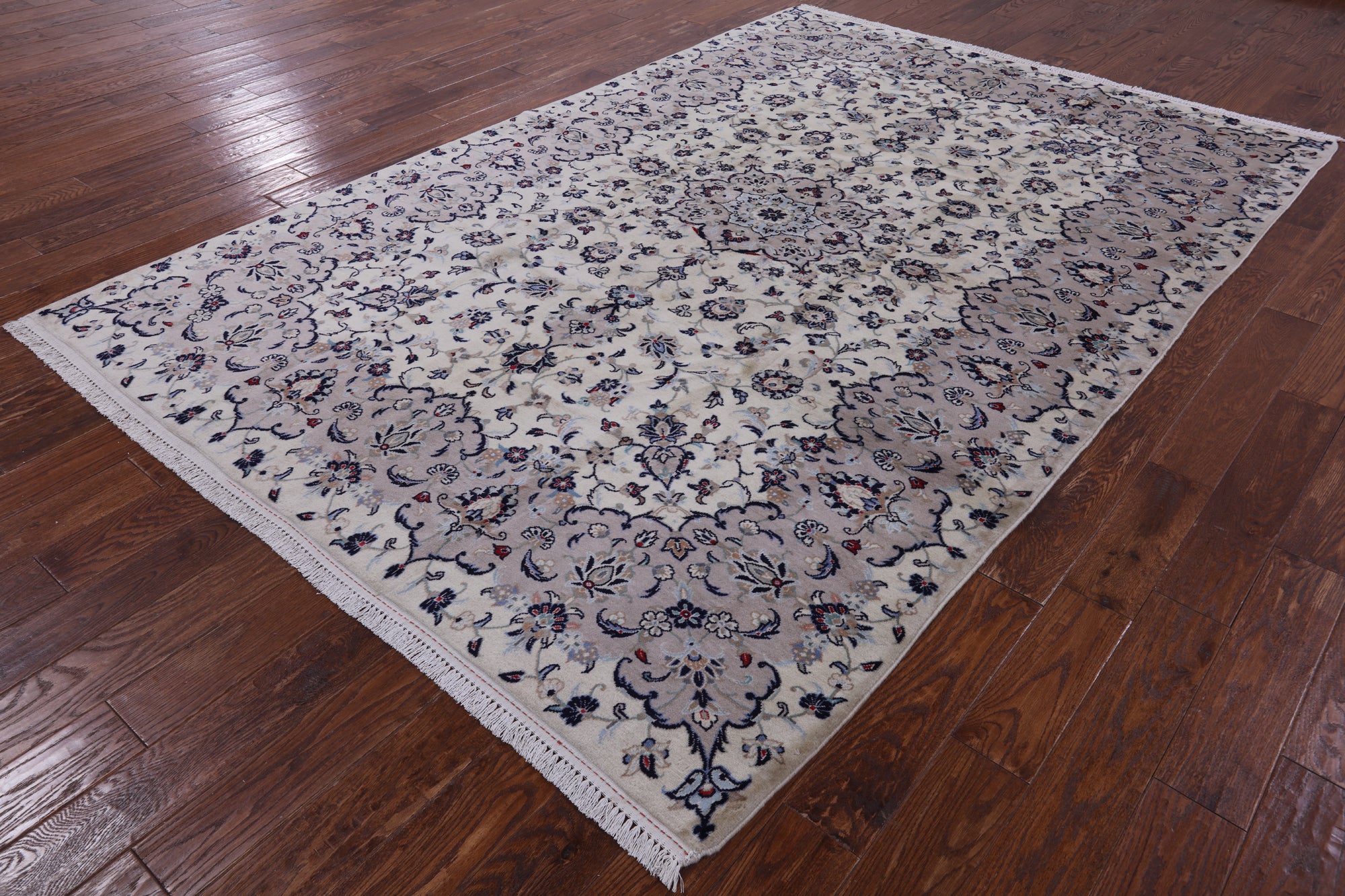 Ivory New Authentic Persian Kashan Hand Knotted Area Rug - 6' 9" X 10' 0" - Golden Nile