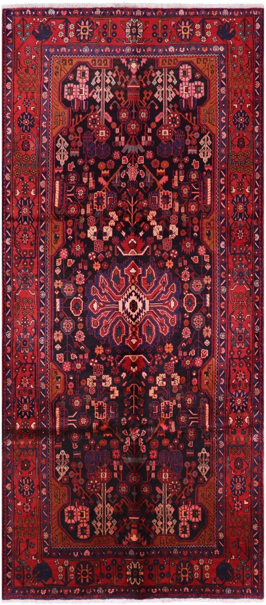 Black New Authentic Persian Nahavand Hand Knotted Rug - 5' 5" X 12' 2" - Golden Nile
