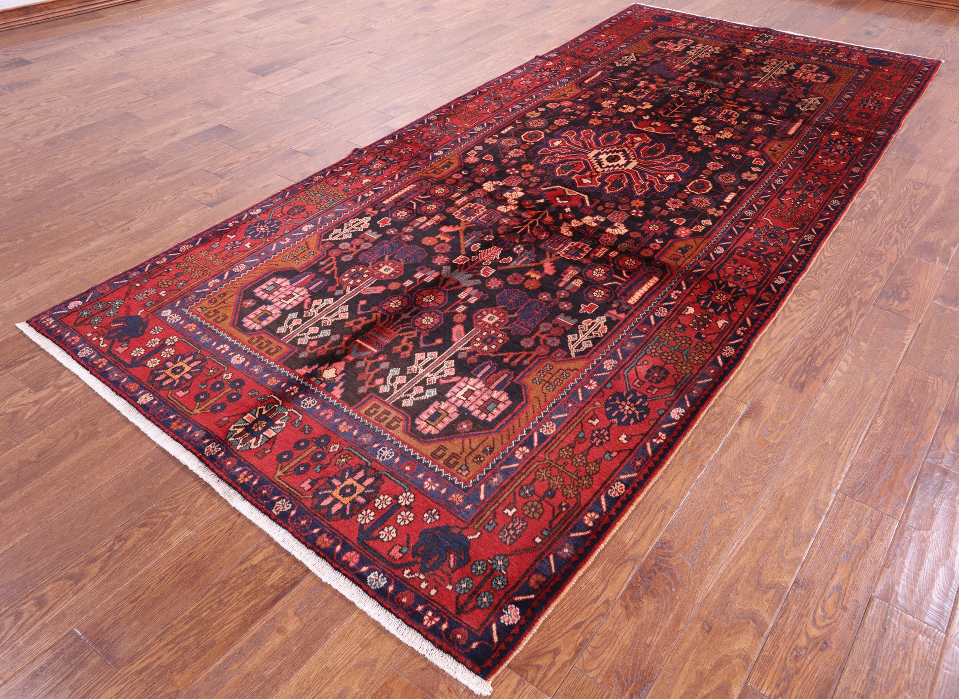 Black New Authentic Persian Nahavand Hand Knotted Rug - 5' 5" X 12' 2" - Golden Nile