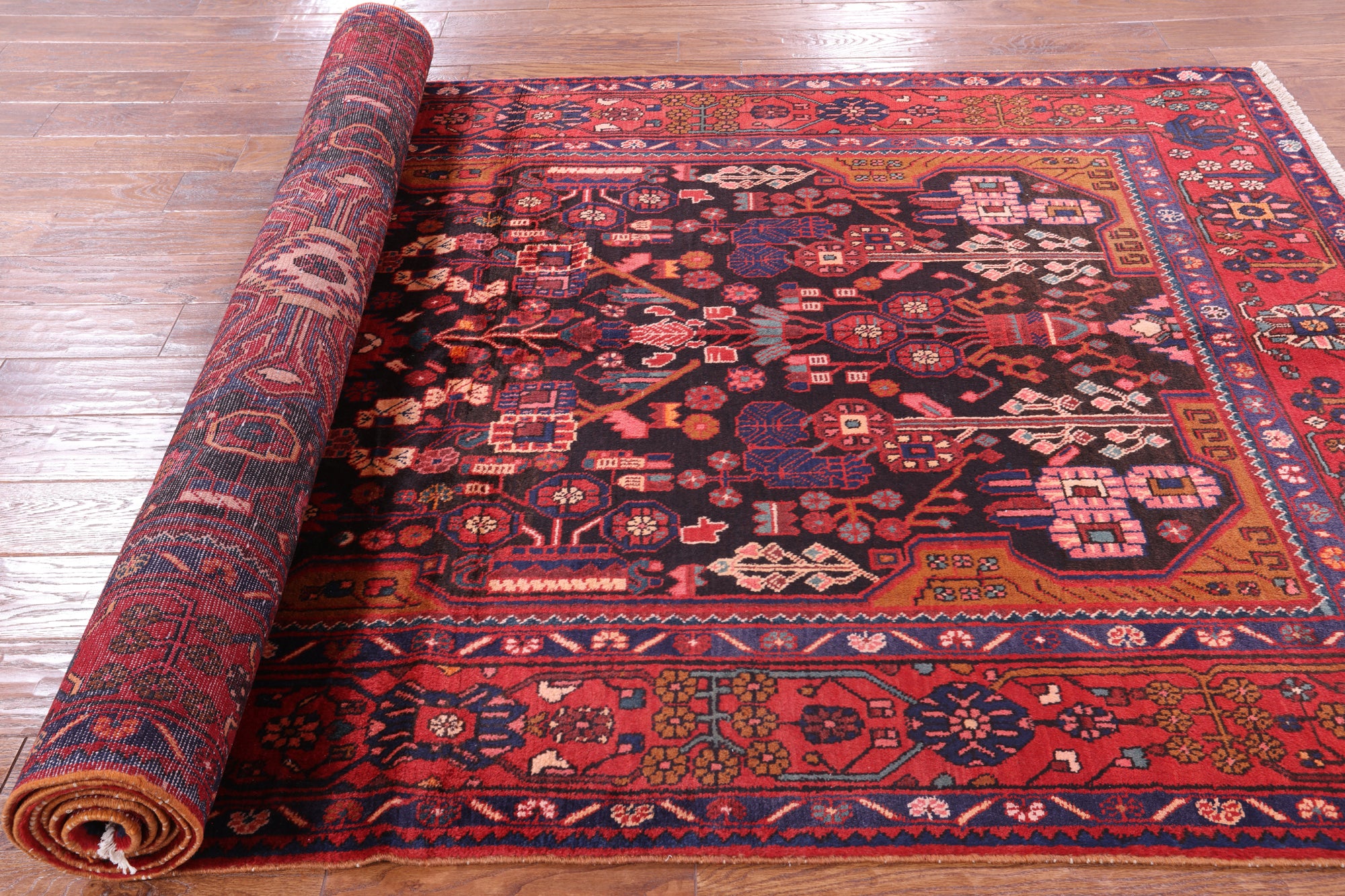 Black New Authentic Persian Nahavand Hand Knotted Rug - 5' 5" X 12' 2" - Golden Nile