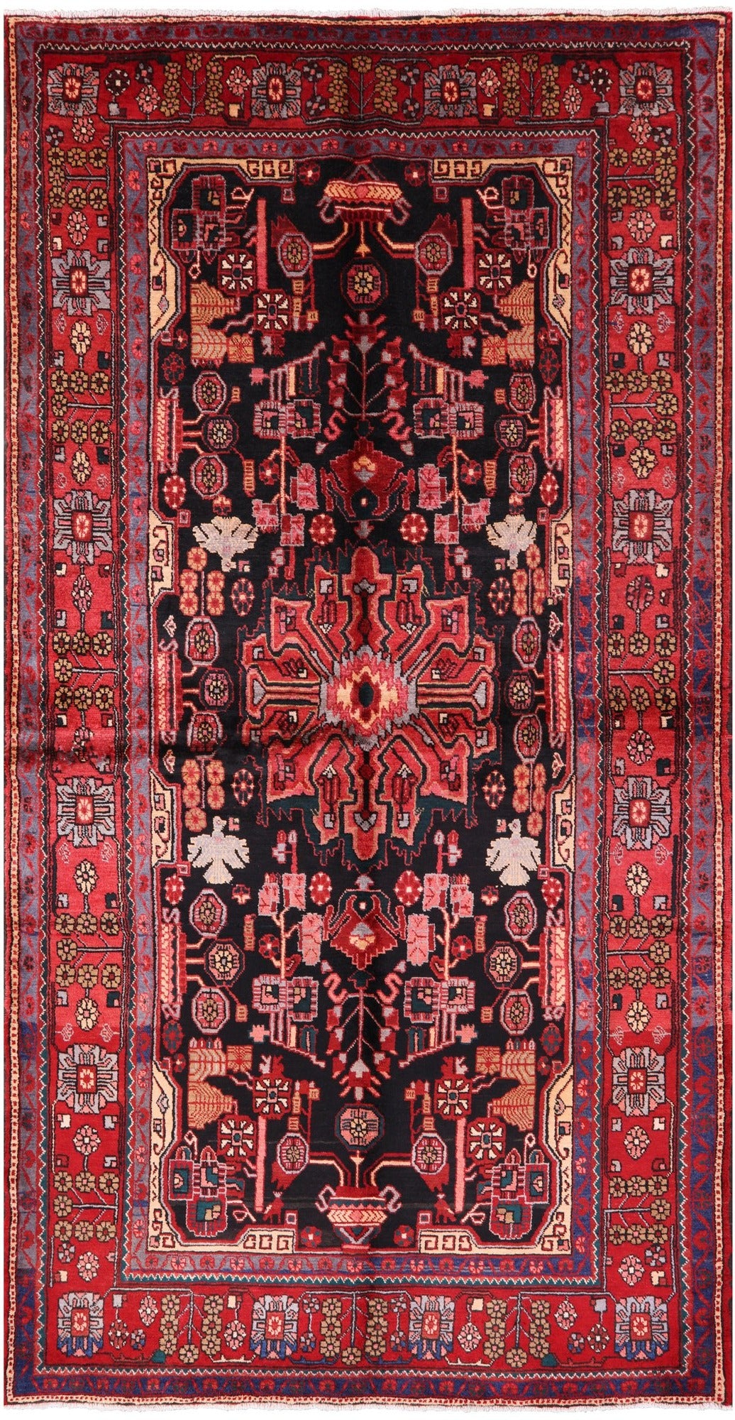 Black New Authentic Persian Nahavand Hand Knotted Wool Rug - 5' 6" X 10' 8" - Golden Nile