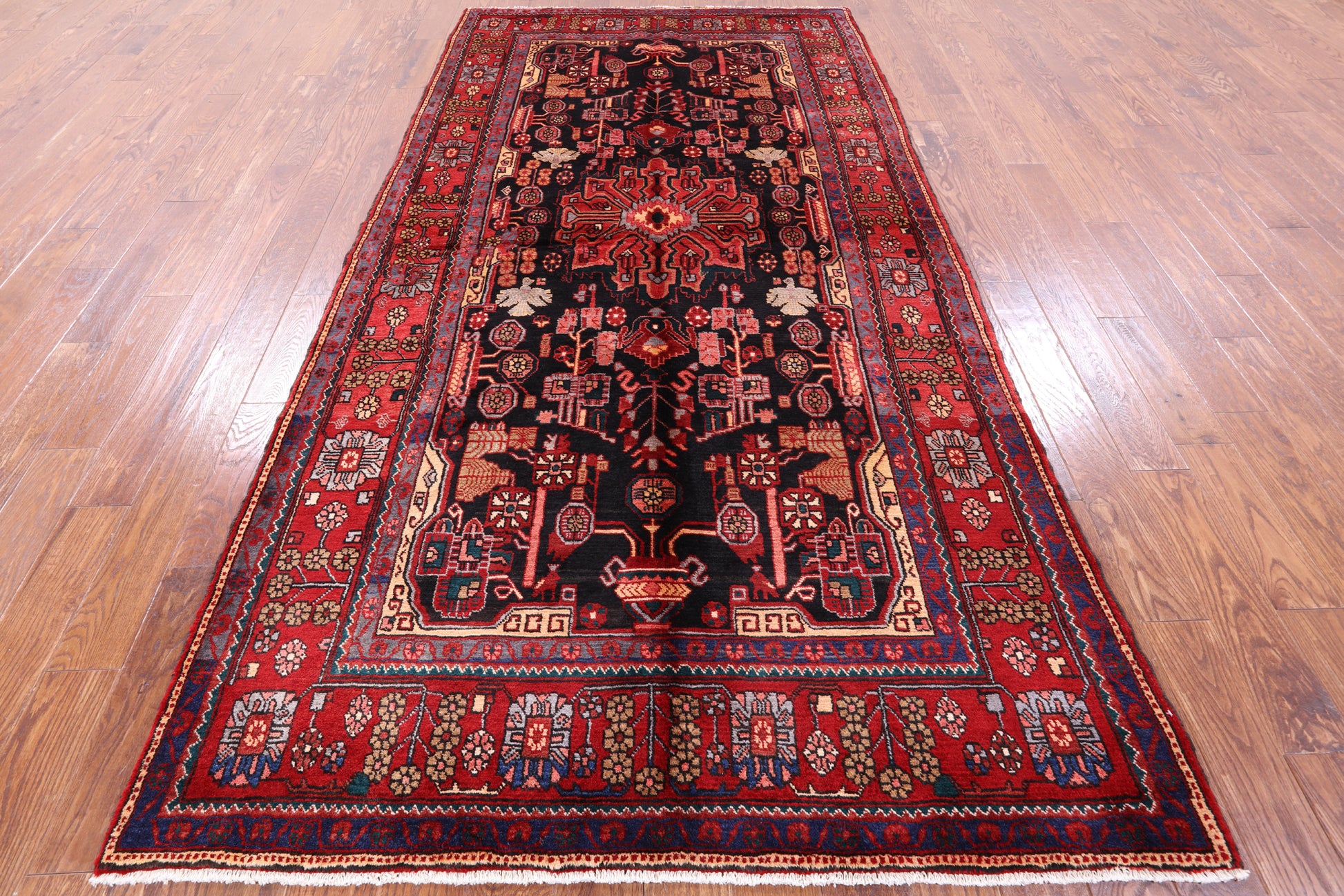 Black New Authentic Persian Nahavand Hand Knotted Wool Rug - 5' 6" X 10' 8" - Golden Nile