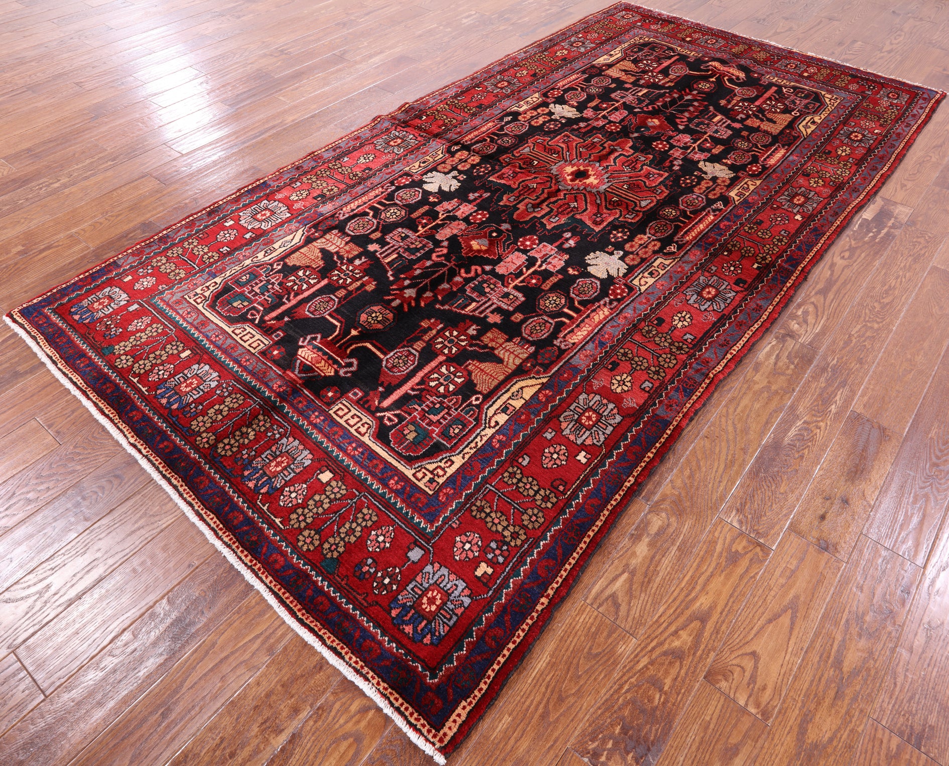 Black New Authentic Persian Nahavand Hand Knotted Wool Rug - 5' 6" X 10' 8" - Golden Nile