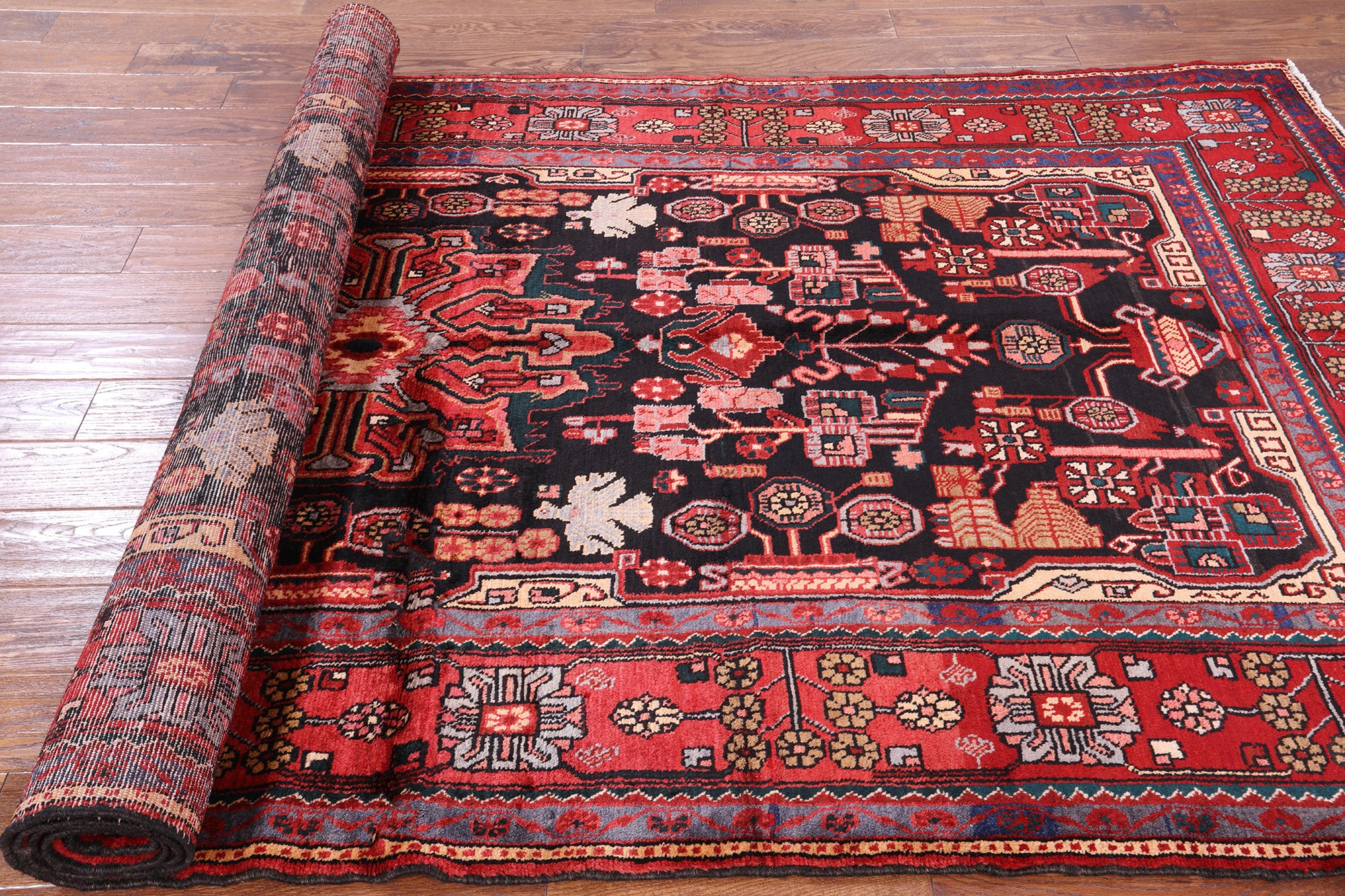 Black New Authentic Persian Nahavand Hand Knotted Wool Rug - 5' 6" X 10' 8" - Golden Nile
