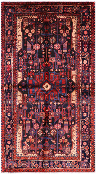 Black New Persian Nahavand Hand Knotted Rug - 5' 7" X 10' 1" - Golden Nile