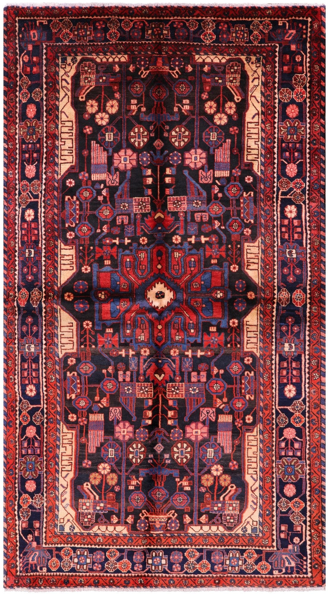 Black New Persian Nahavand Hand Knotted Rug - 5' 7" X 10' 1" - Golden Nile