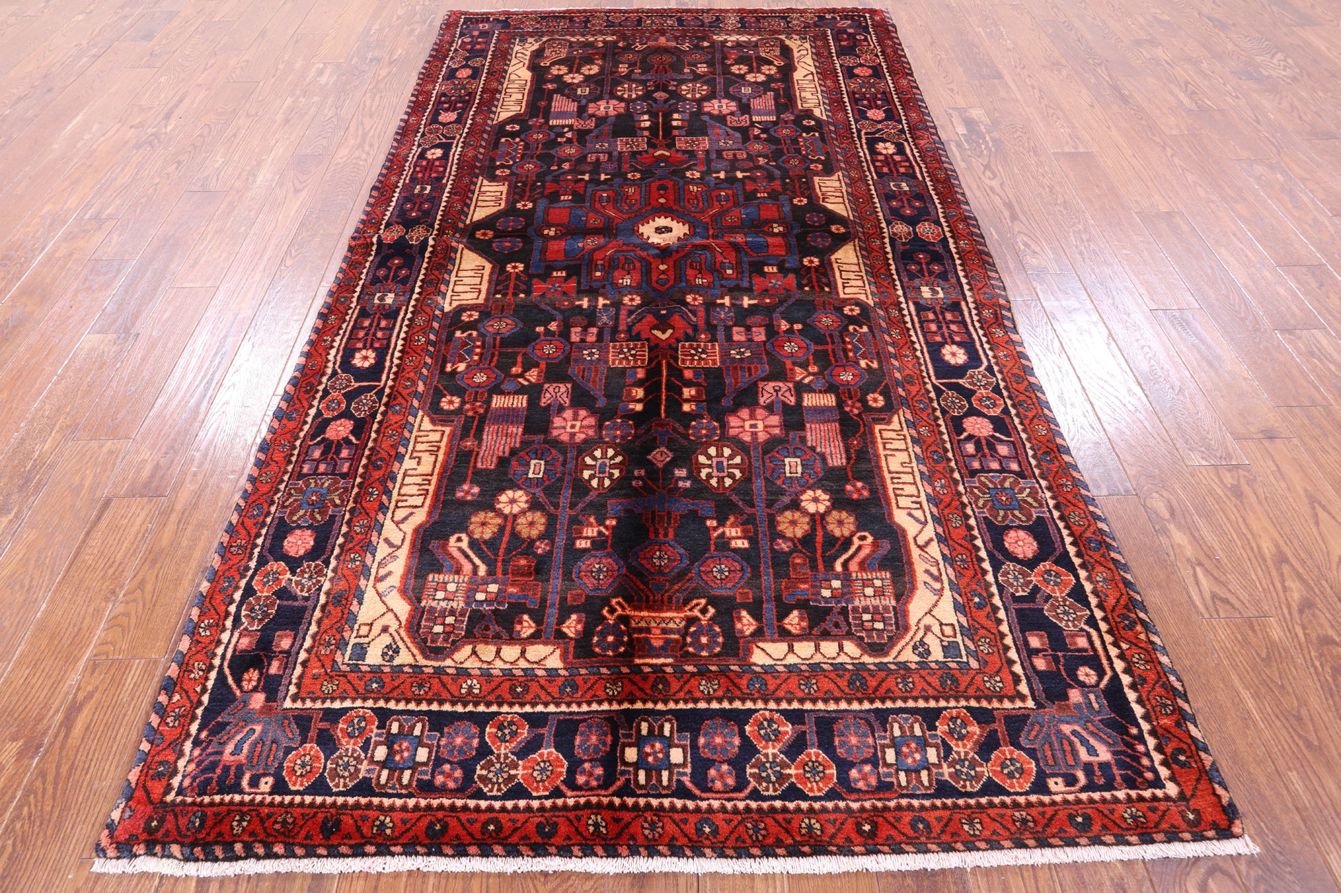 Black New Persian Nahavand Hand Knotted Rug - 5' 7" X 10' 1" - Golden Nile