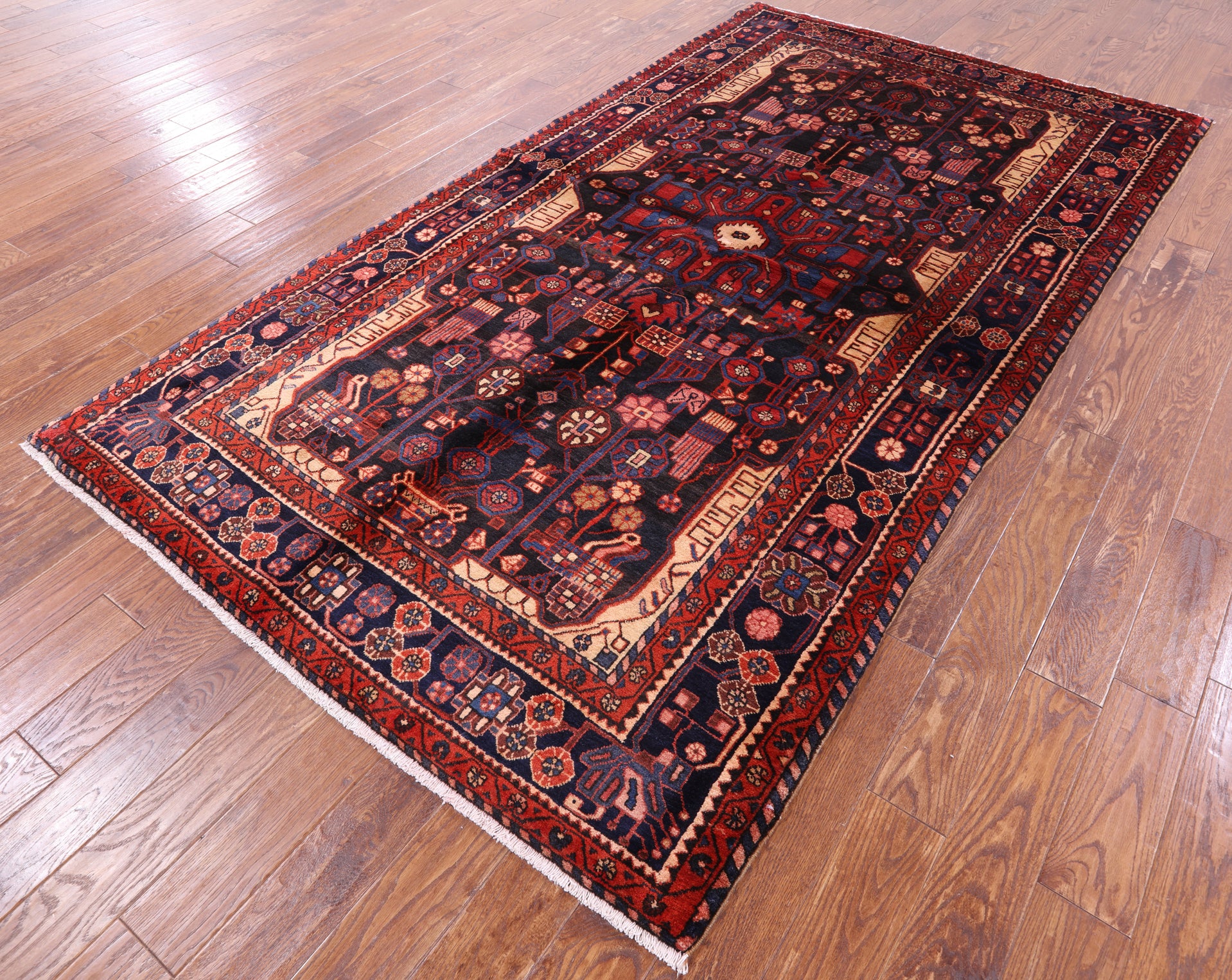 Black New Persian Nahavand Hand Knotted Rug - 5' 7" X 10' 1" - Golden Nile