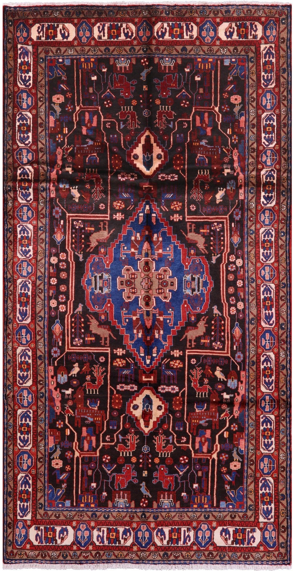 Black New Authentic Persian Nahavand Hand Knotted Rug - 5' 3" X 9' 11" - Golden Nile
