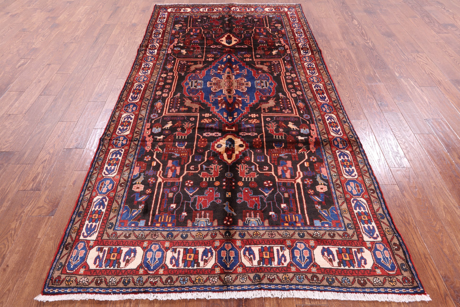 Black New Authentic Persian Nahavand Hand Knotted Rug - 5' 3" X 9' 11" - Golden Nile