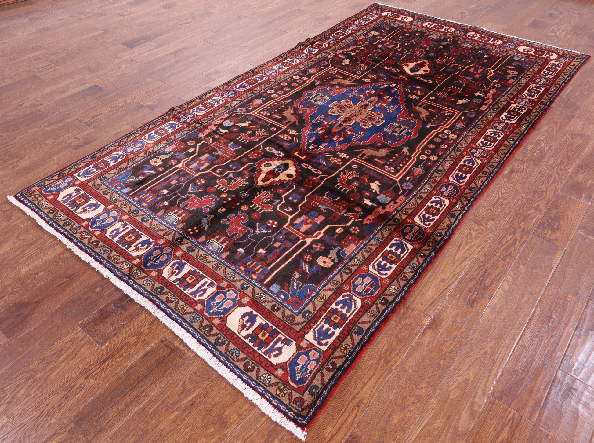 Black New Authentic Persian Nahavand Hand Knotted Rug - 5' 3" X 9' 11" - Golden Nile