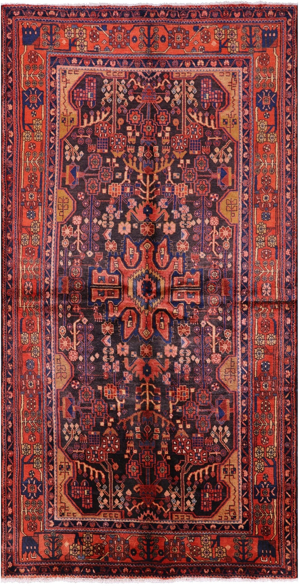 Black New Authentic Persian Nahavand Handmade Wool Rug - 5' 6" X 10' 5" - Golden Nile