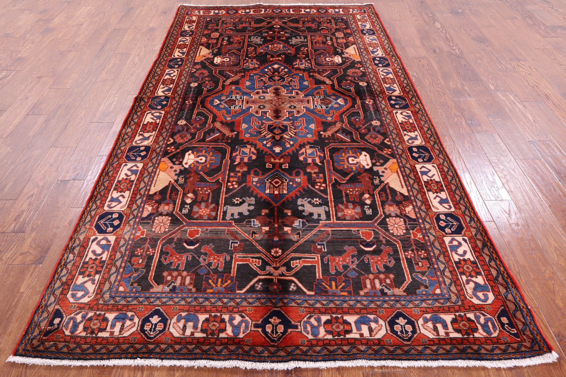 Black New Authentic Persian Nahavand Hand Knotted Wool Rug - 5' 5" X 9' 9" - Golden Nile