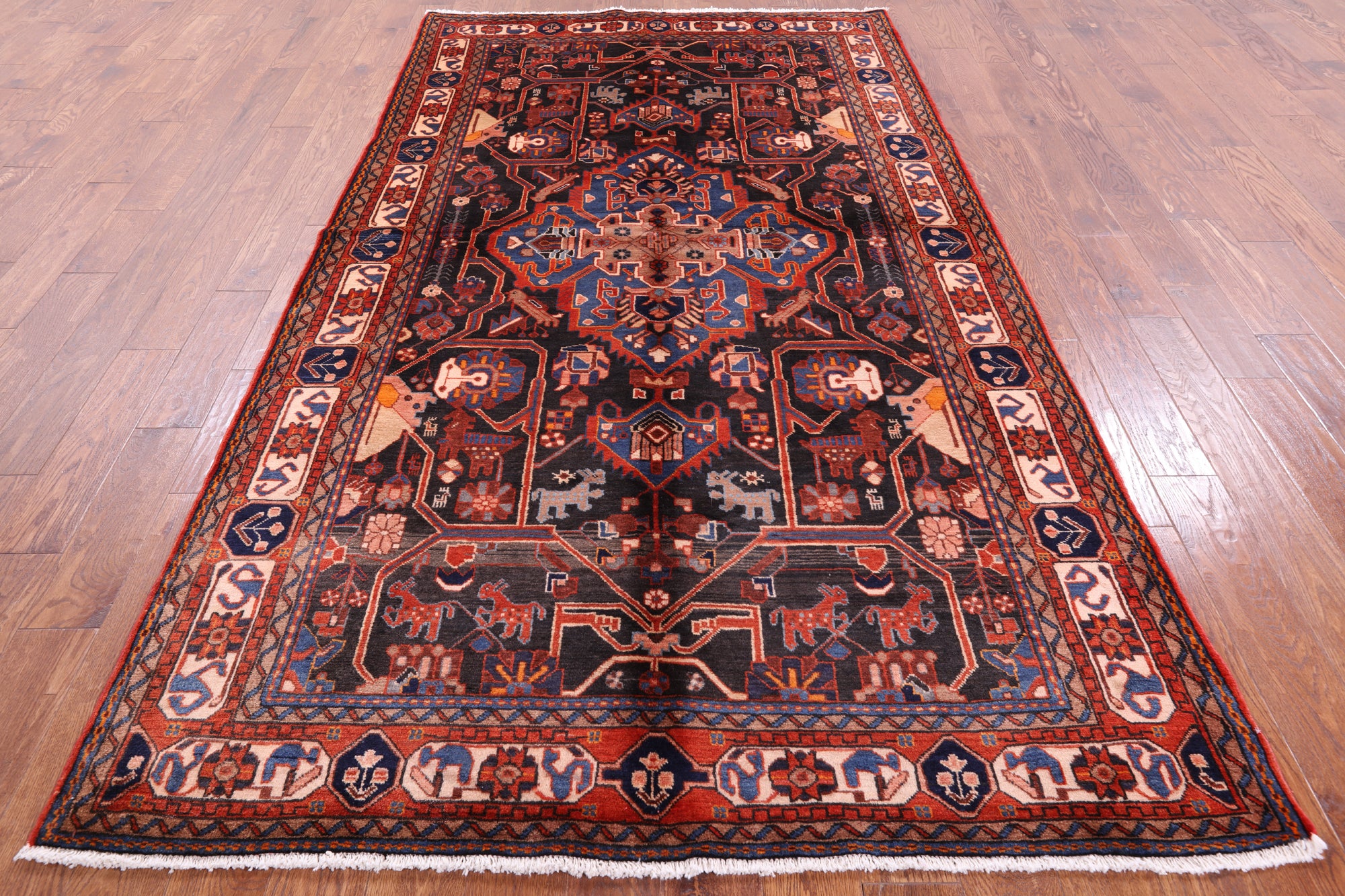Black New Authentic Persian Nahavand Hand Knotted Wool Rug - 5' 5" X 9' 9" - Golden Nile