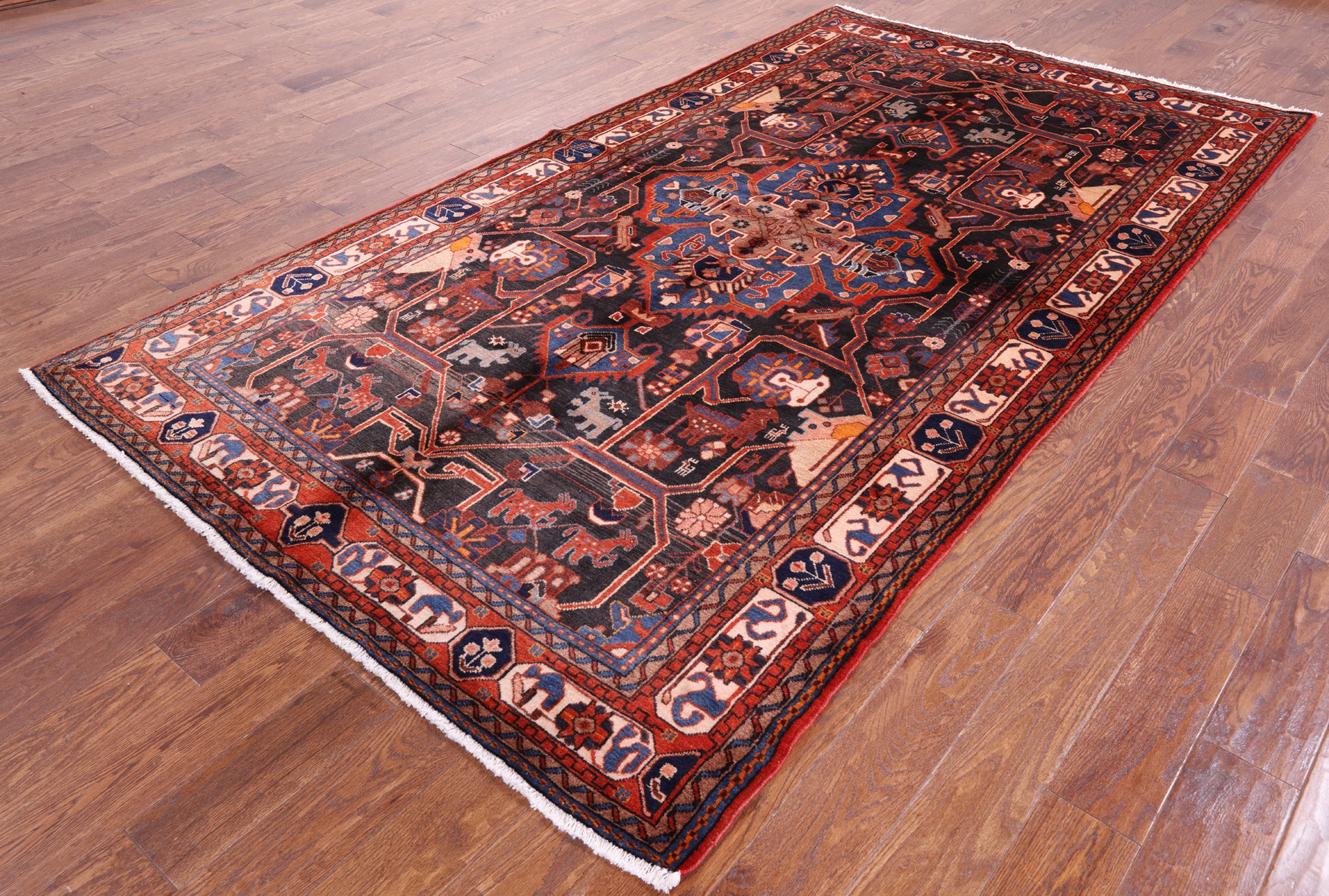 Black New Authentic Persian Nahavand Hand Knotted Wool Rug - 5' 5" X 9' 9" - Golden Nile