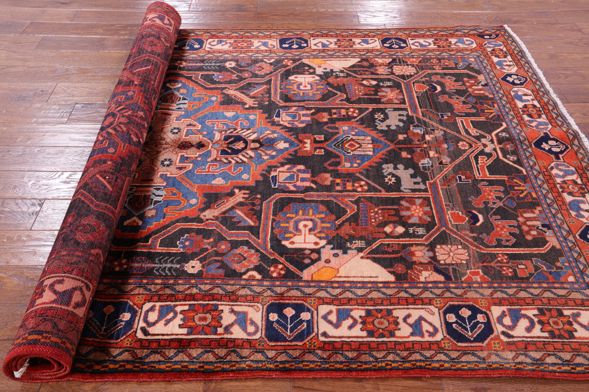 Black New Authentic Persian Nahavand Hand Knotted Wool Rug - 5' 5" X 9' 9" - Golden Nile