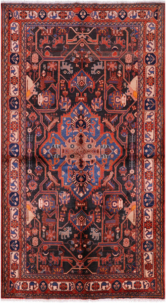 Black New Authentic Persian Nahavand Hand Knotted Wool Rug - 5' 5" X 9' 9" - Golden Nile