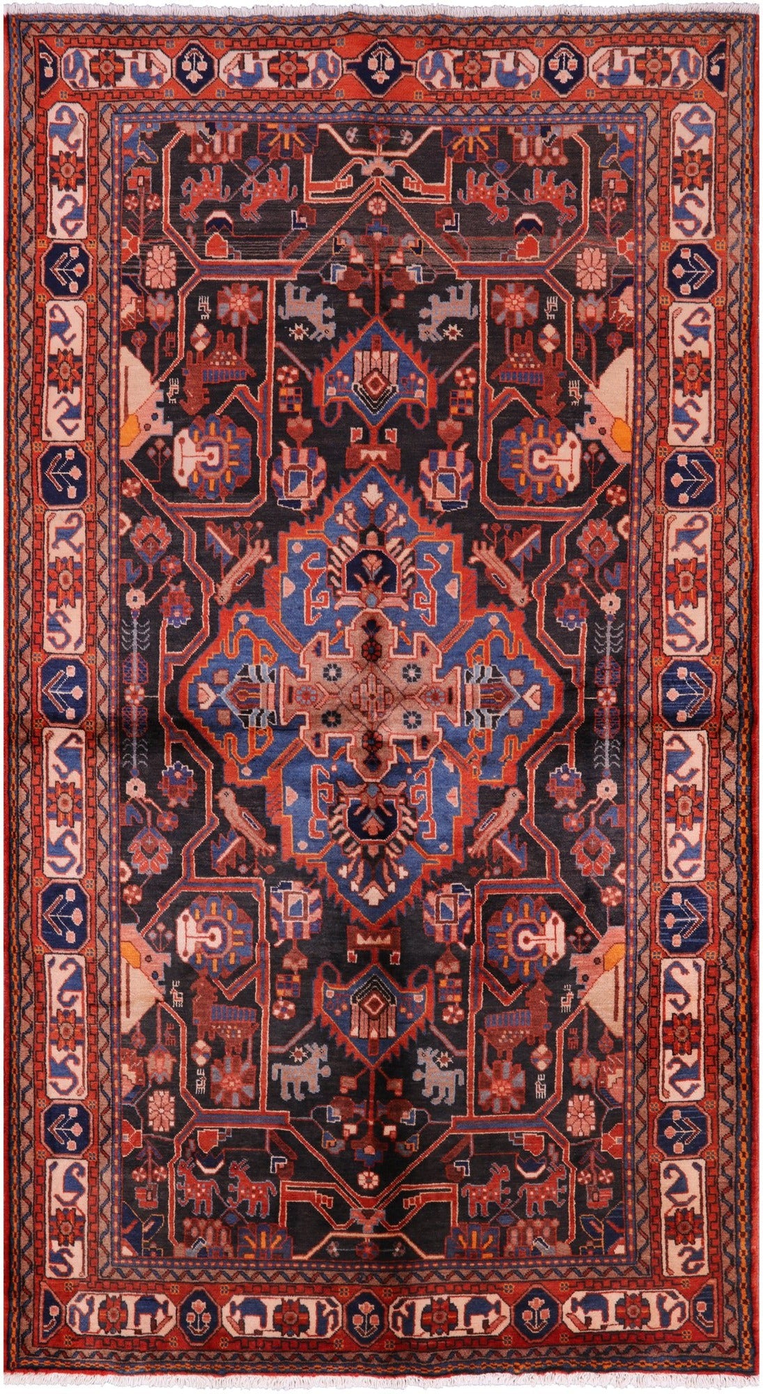 Black New Authentic Persian Nahavand Hand Knotted Wool Rug - 5' 5" X 9' 9" - Golden Nile