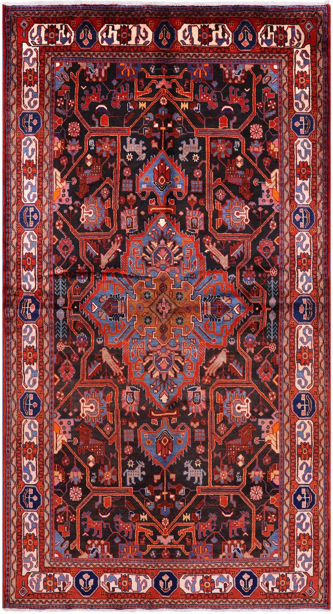 Black New Persian Nahavand Full Pile Wool Rug - 5' 3" X 9' 9" - Golden Nile