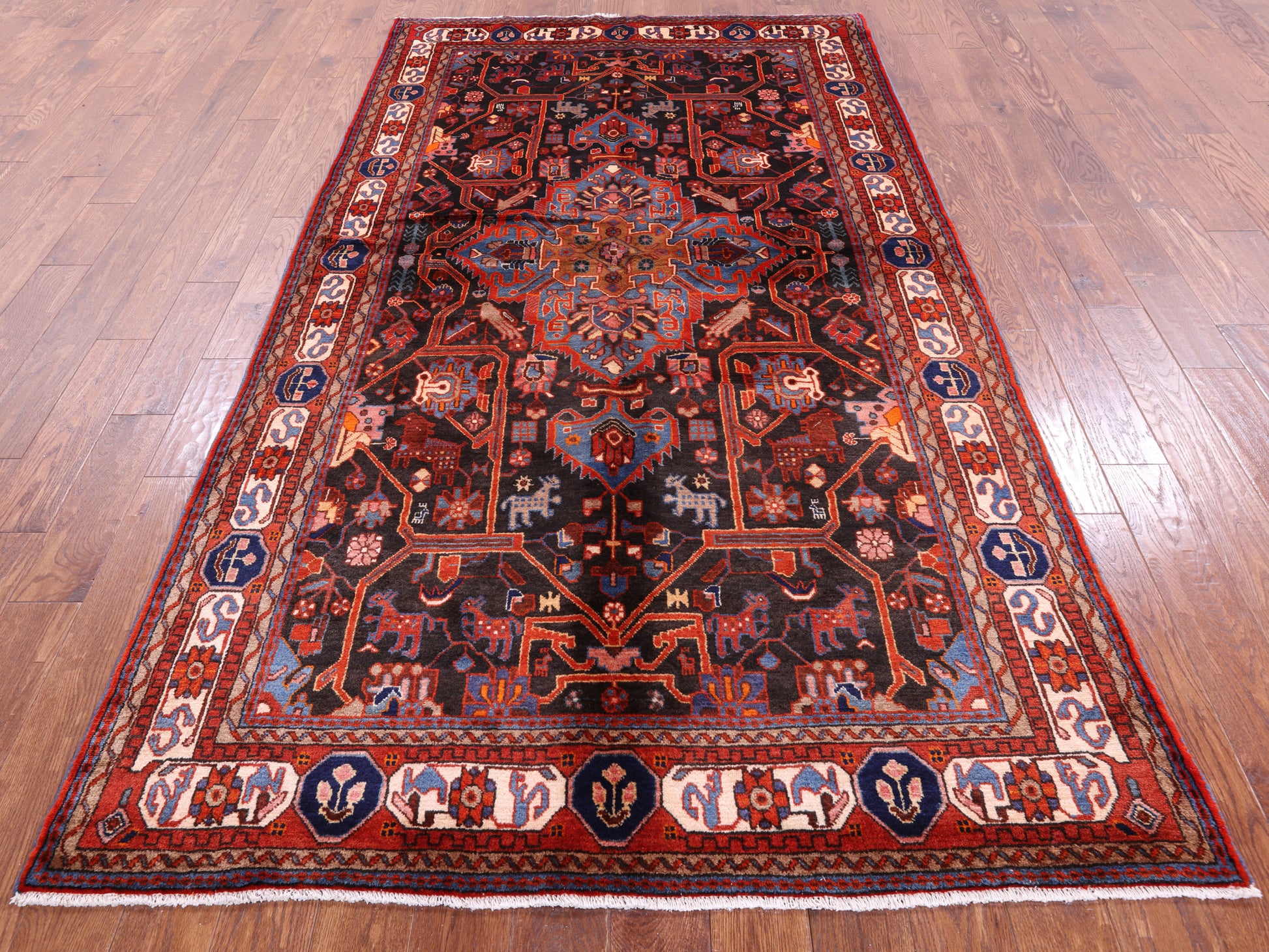 Black New Persian Nahavand Full Pile Wool Rug - 5' 3" X 9' 9" - Golden Nile