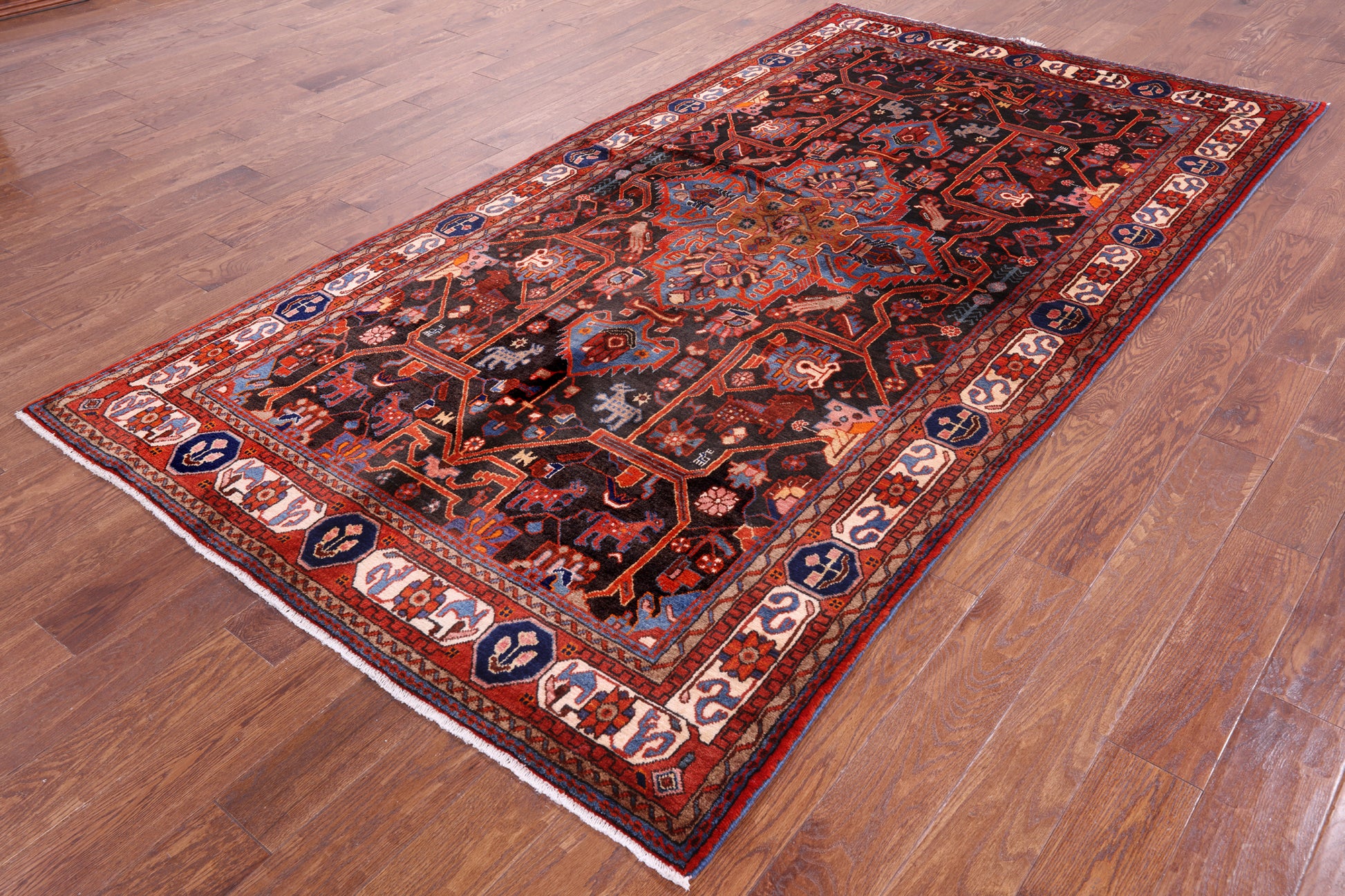 Black New Persian Nahavand Full Pile Wool Rug - 5' 3" X 9' 9" - Golden Nile