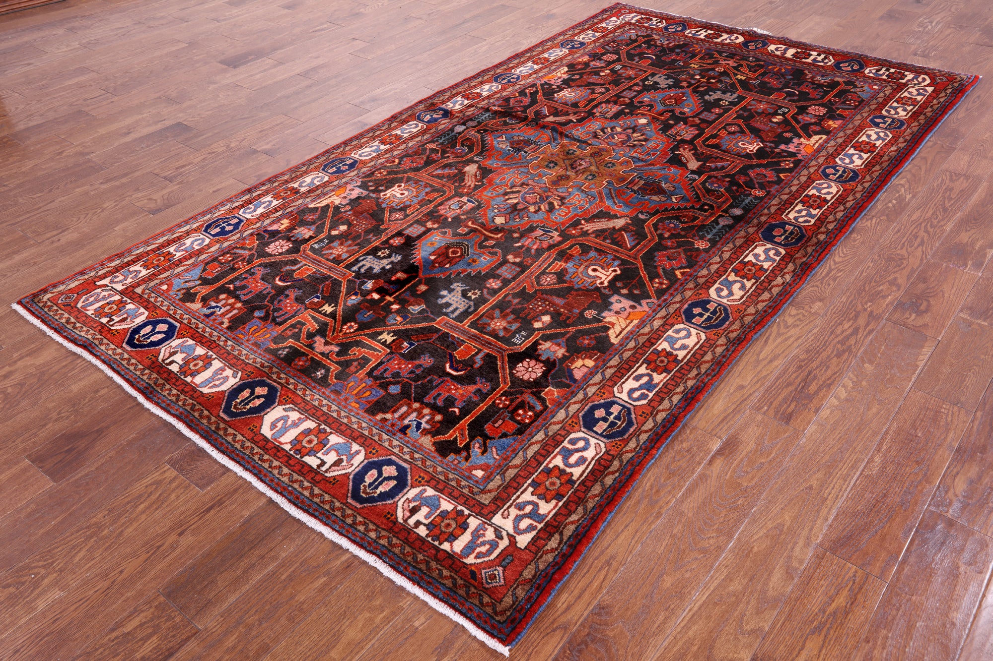 Black New Persian Nahavand Full Pile Wool Rug - 5' 3" X 9' 9" - Golden Nile