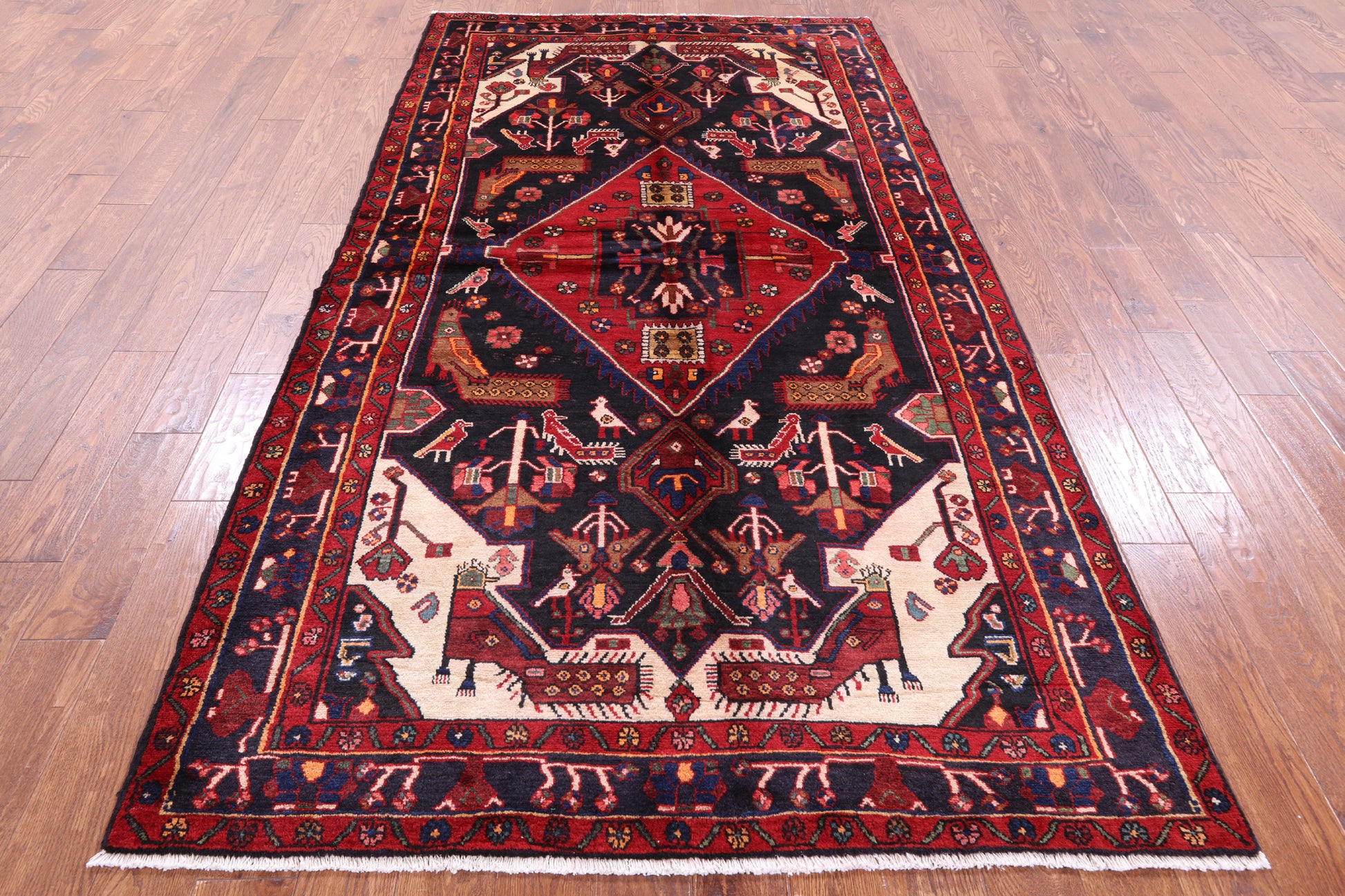 Black New Authentic Persian Nahavand Rug - 5' 1" X 9' 7" - Golden Nile