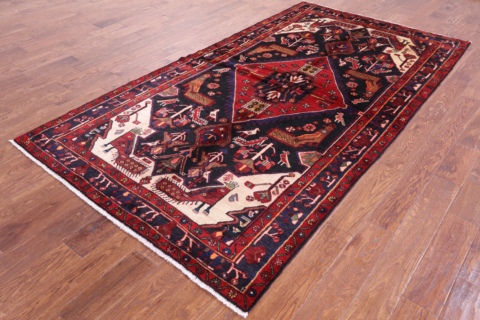 Black New Authentic Persian Nahavand Rug - 5' 1" X 9' 7" - Golden Nile