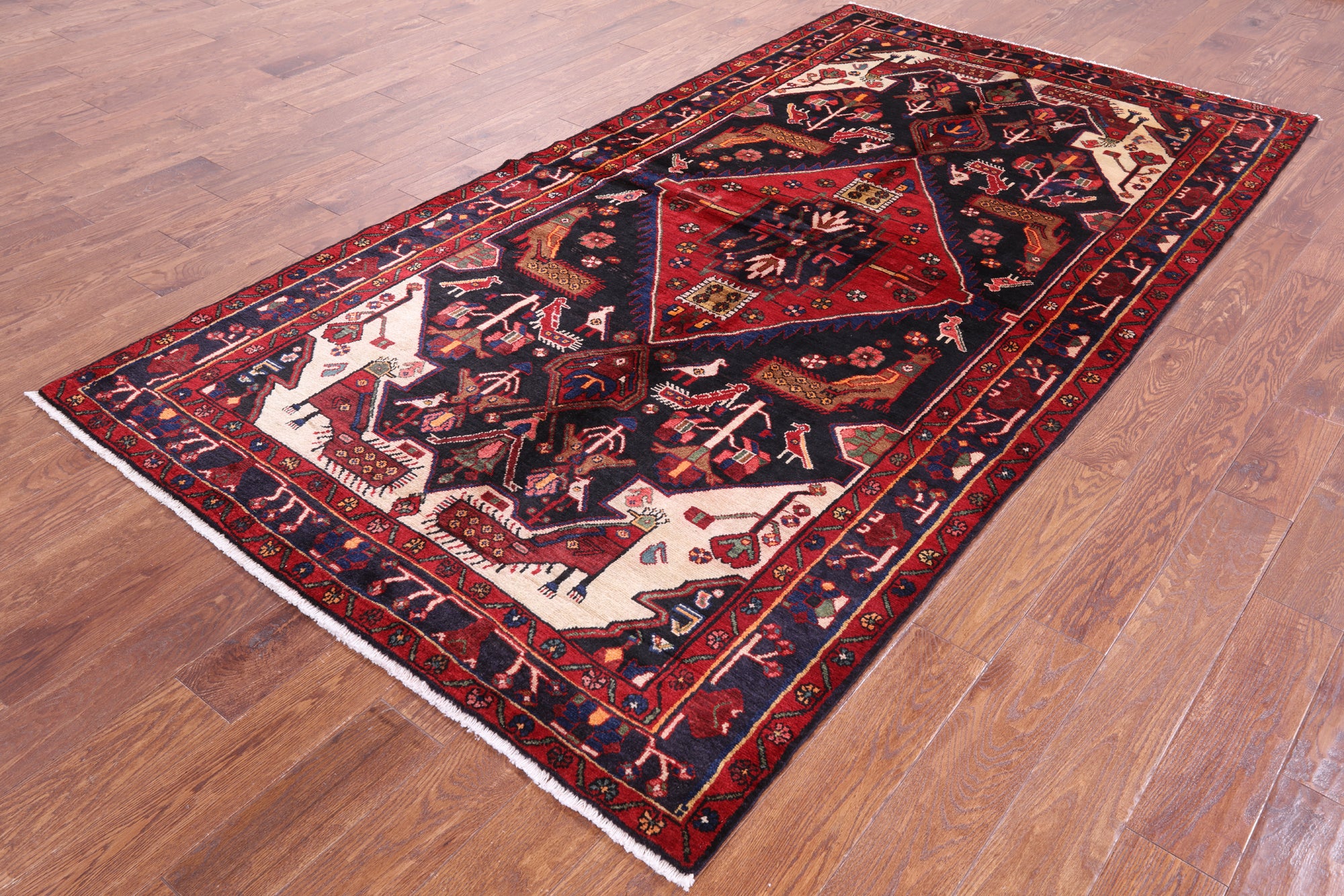 Black New Authentic Persian Nahavand Rug - 5' 1" X 9' 7" - Golden Nile
