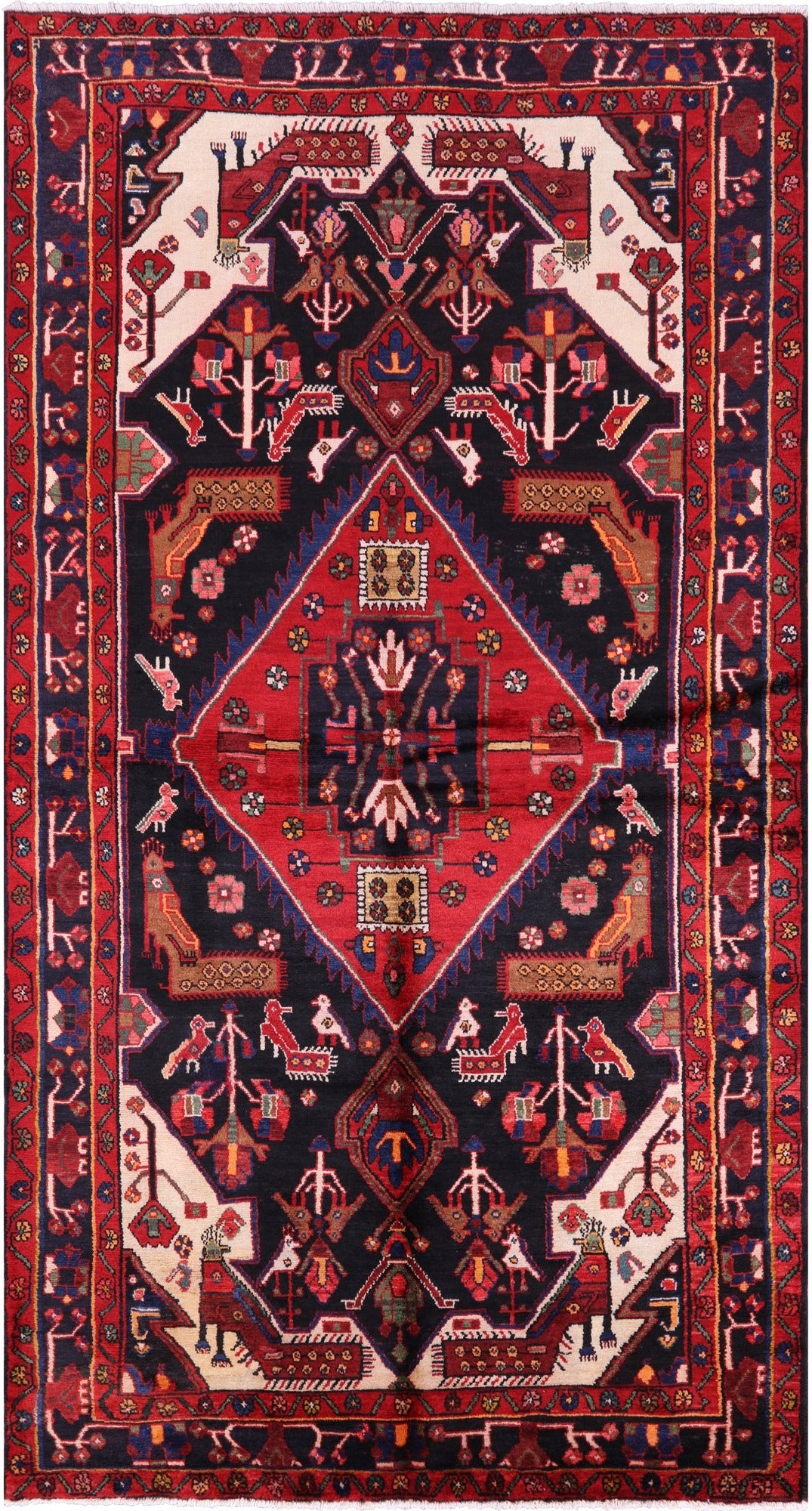 Black New Authentic Persian Nahavand Rug - 5' 1" X 9' 7" - Golden Nile