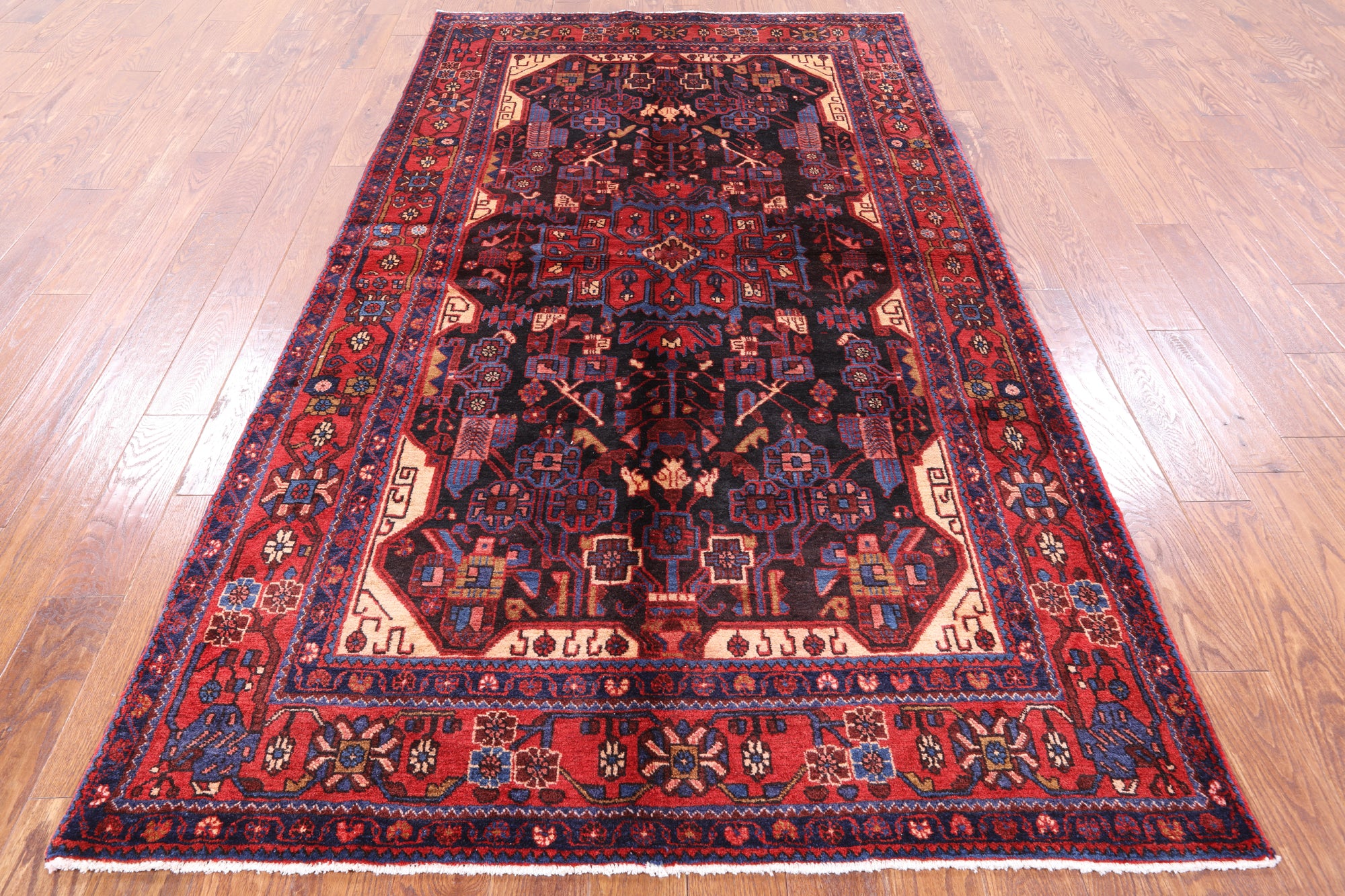 Black Authentic Persian Nahavand Wool Rug - 5' 3" X 9' 5" - Golden Nile
